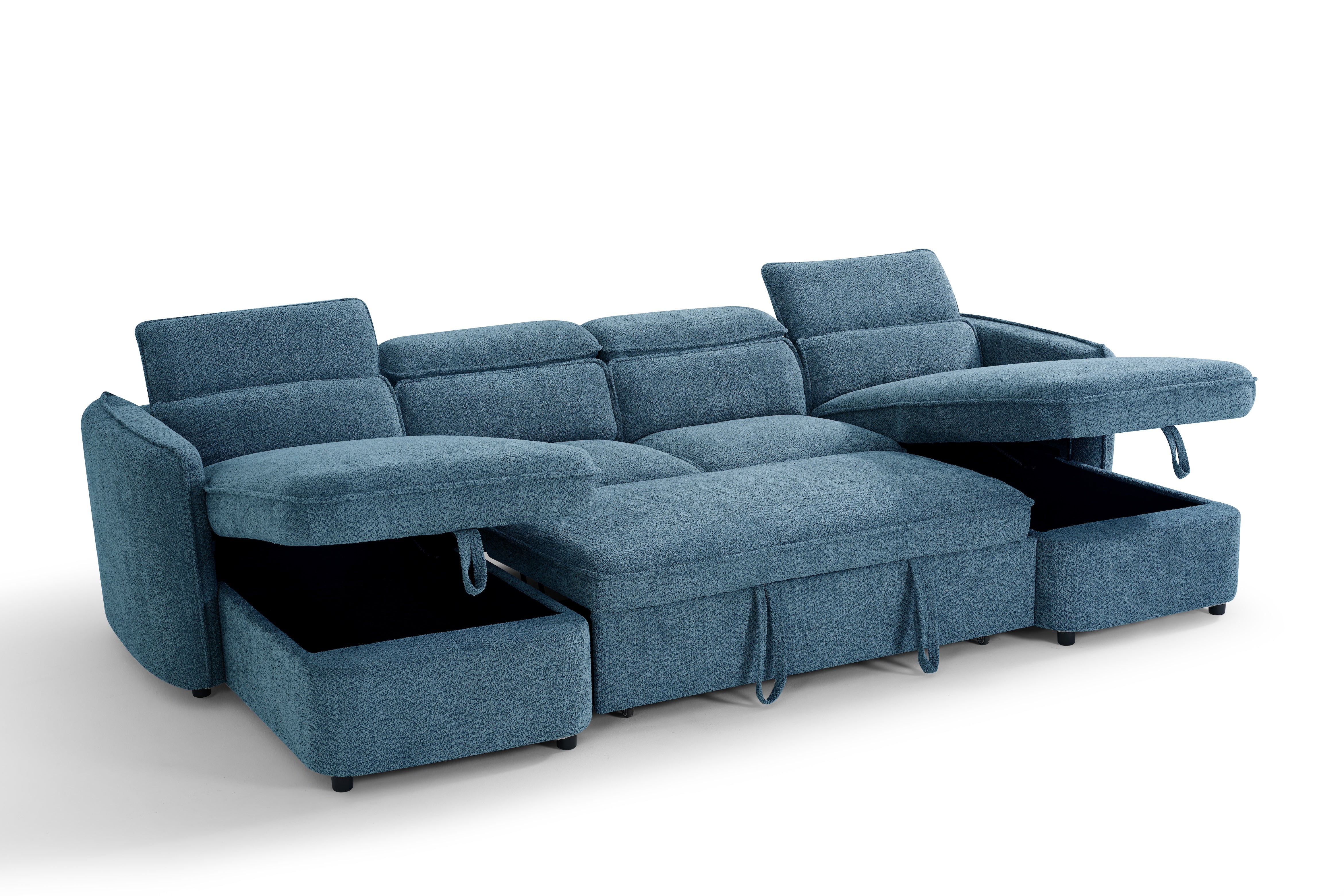 Nova U Shape Corner Sofa Bed in Blue - AMC Furniture