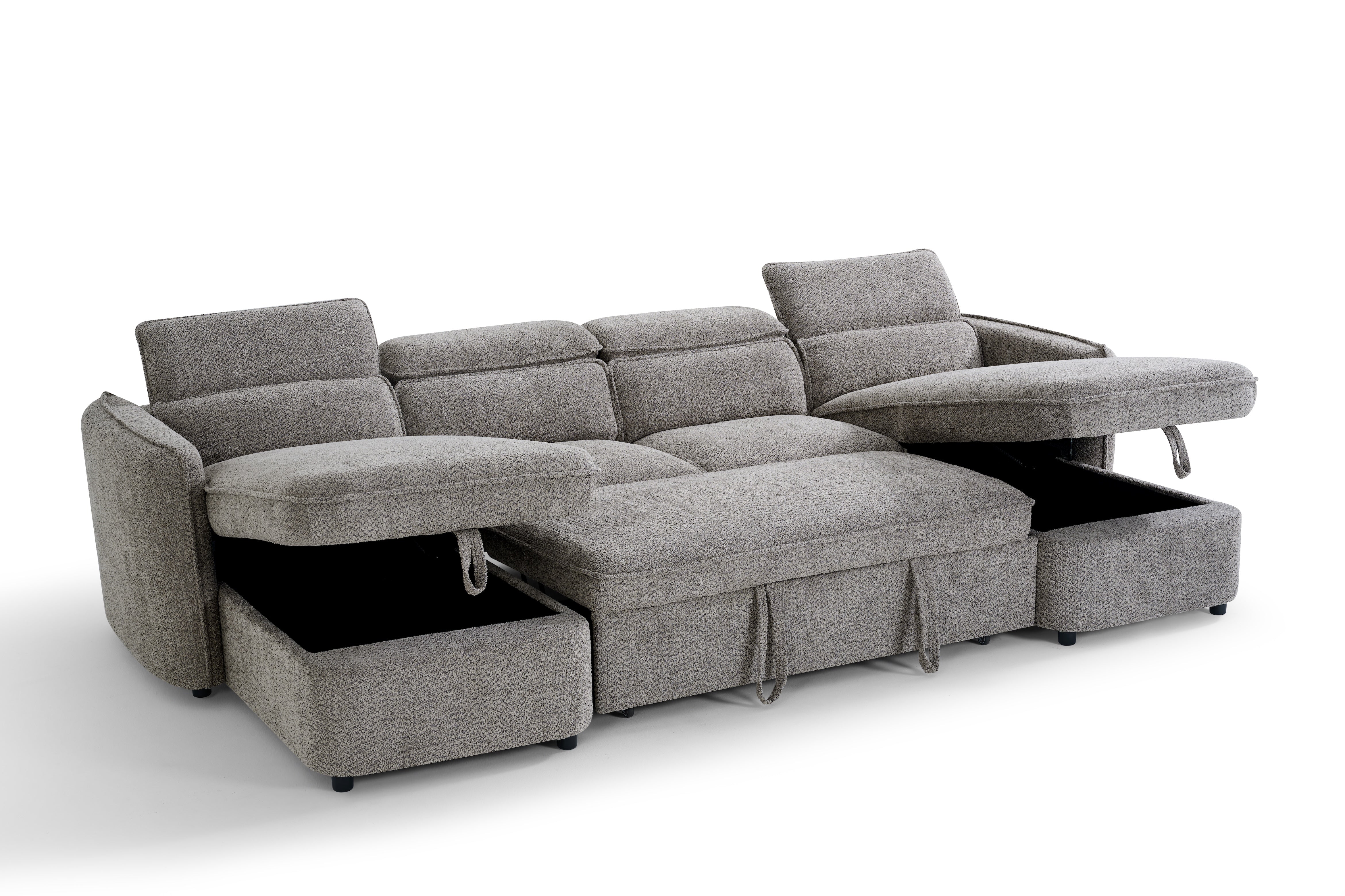 Nova U Shape Corner Sofa Bed in Grey - AMC Furniture