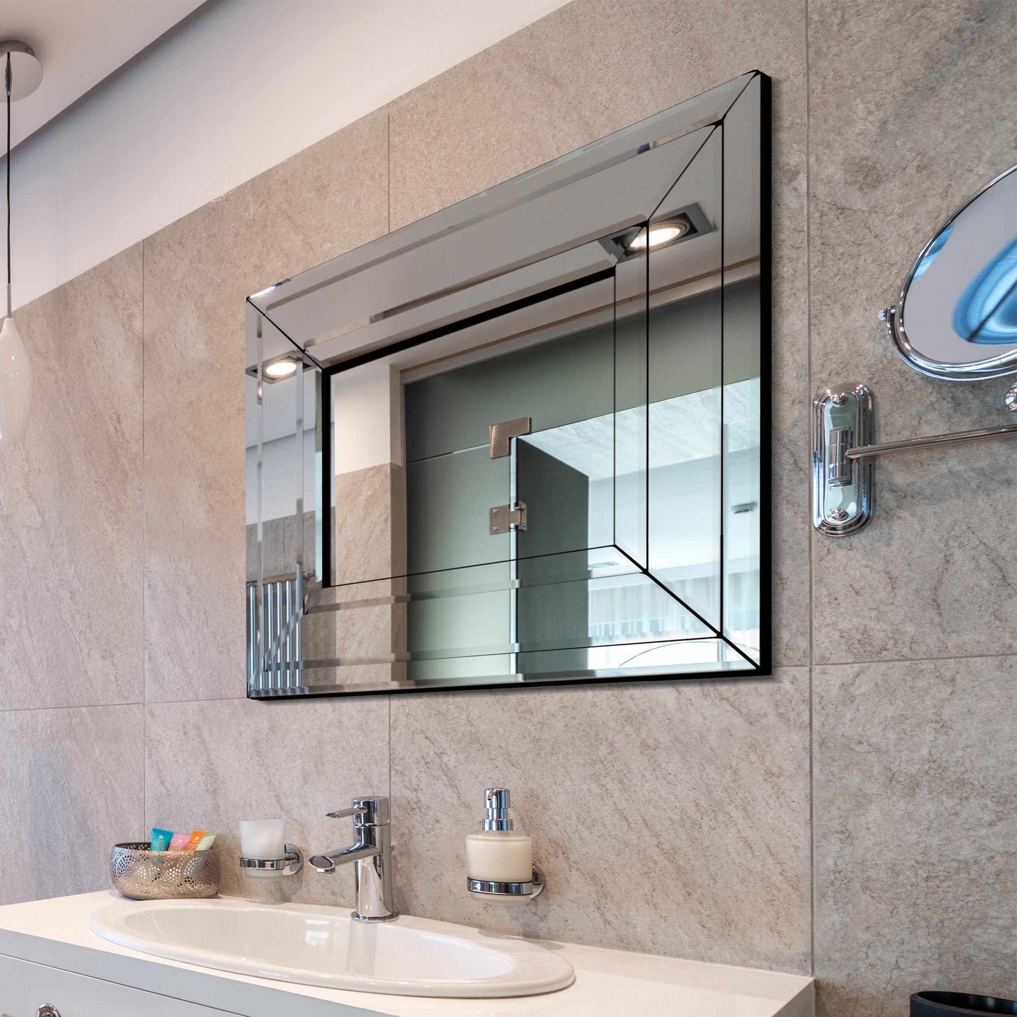 Langley All Glass Modern Bevelled Mirror 68 x 58CM (15010564997498)