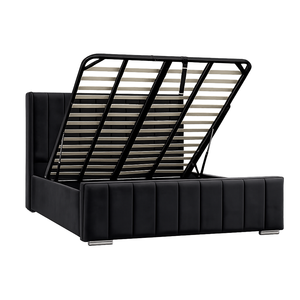 King Size Florence ottoman bedframe in plush black - AMC Furniture