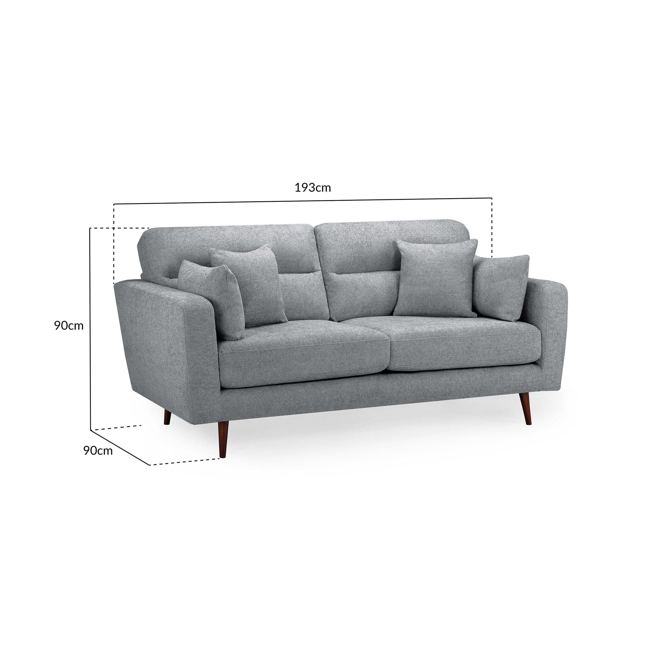 Chester Sofa Grey 3 Seater - measurement view (7026911576128)