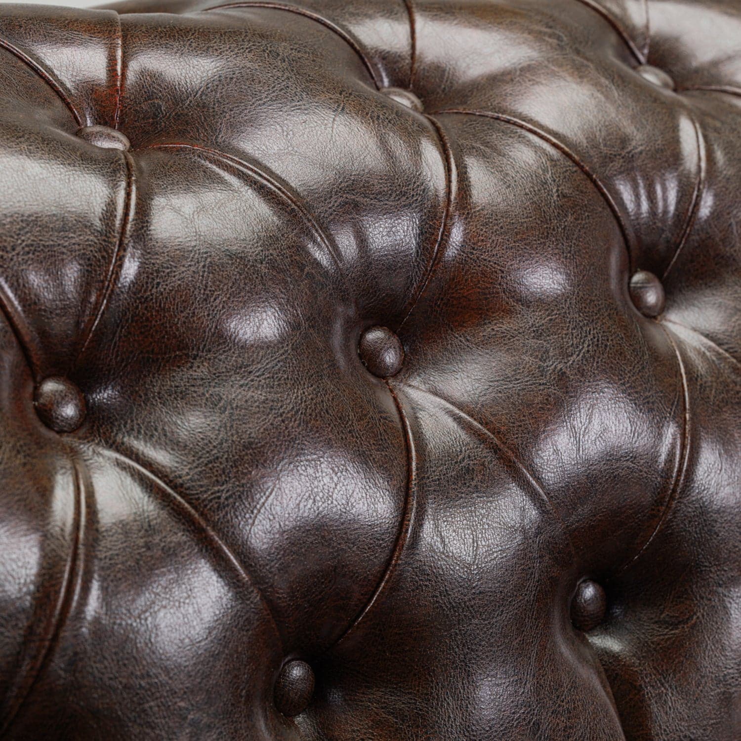 Chesterfield Sofa Antique Brown 2 Seater - close up button view (7023085649984)