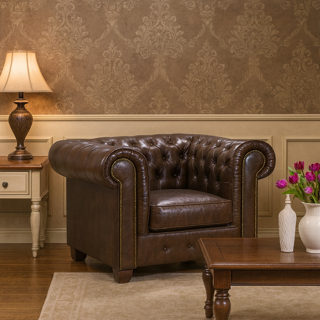 Chesterfield Sofa Antique Brown Armchair