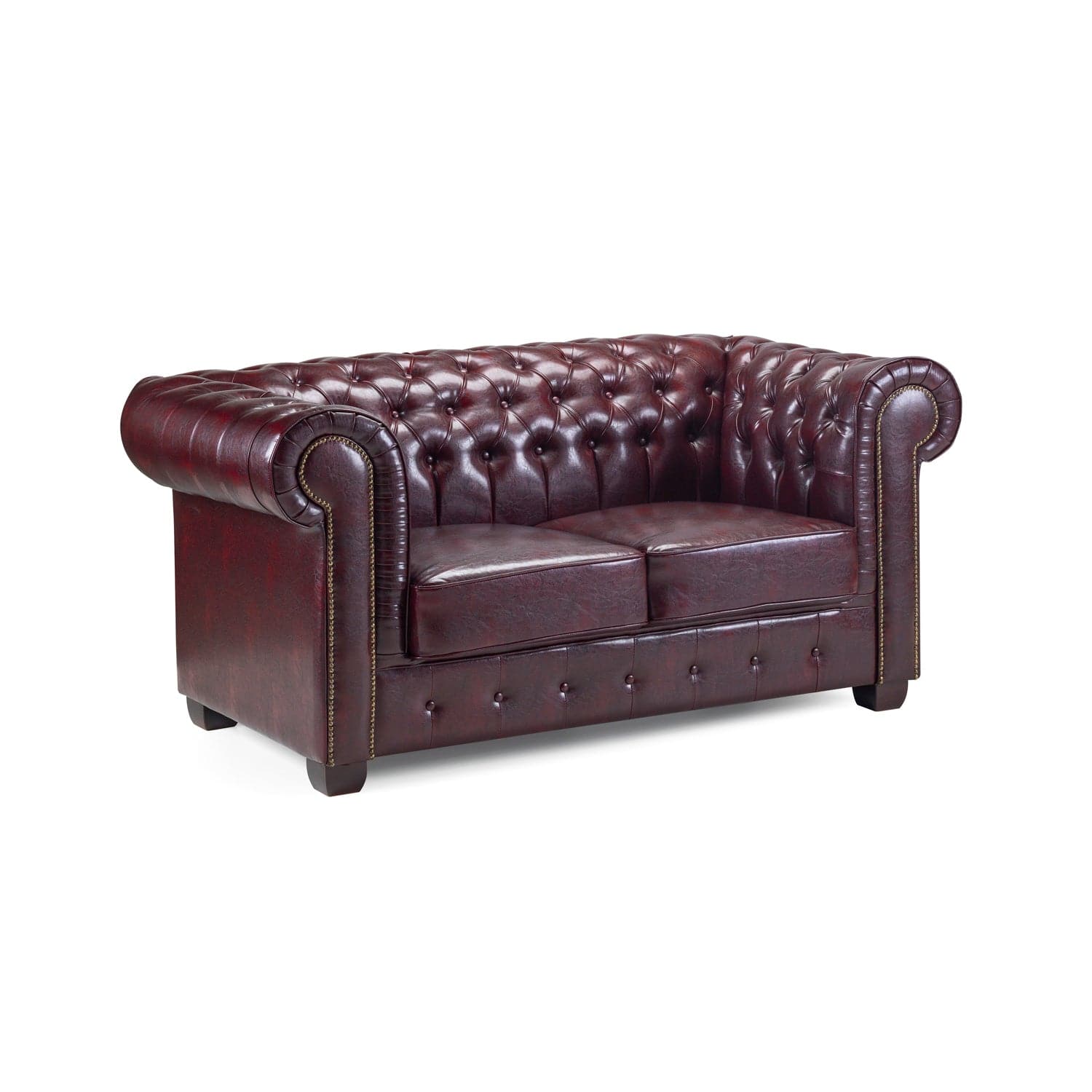 Chesterfield Sofa Oxblood Red 2 Seater - front view (7023093743680)