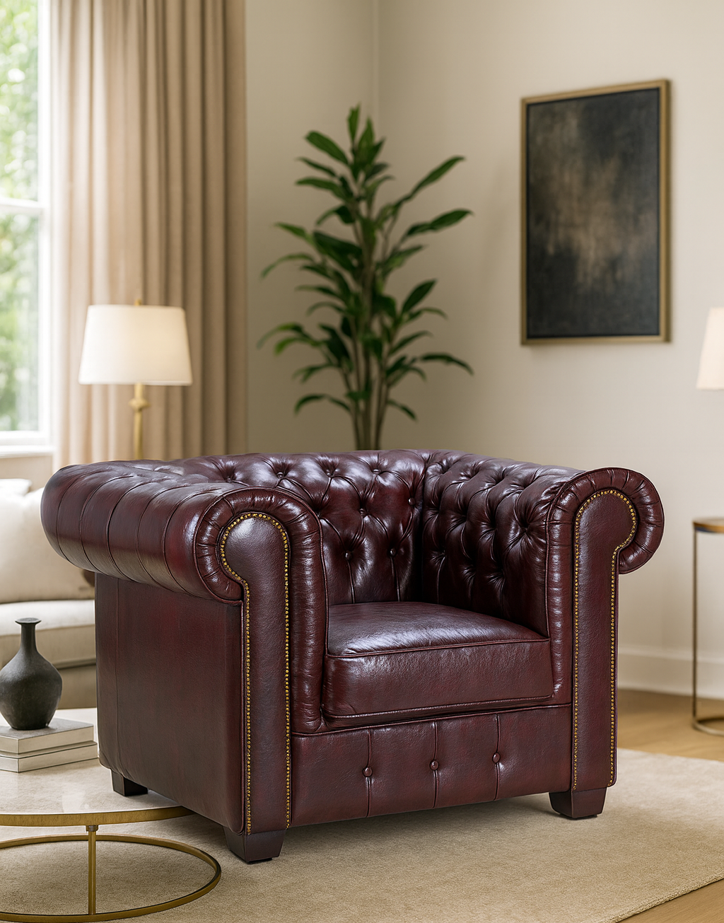 Chesterfield Sofa Oxblood Red Armchair