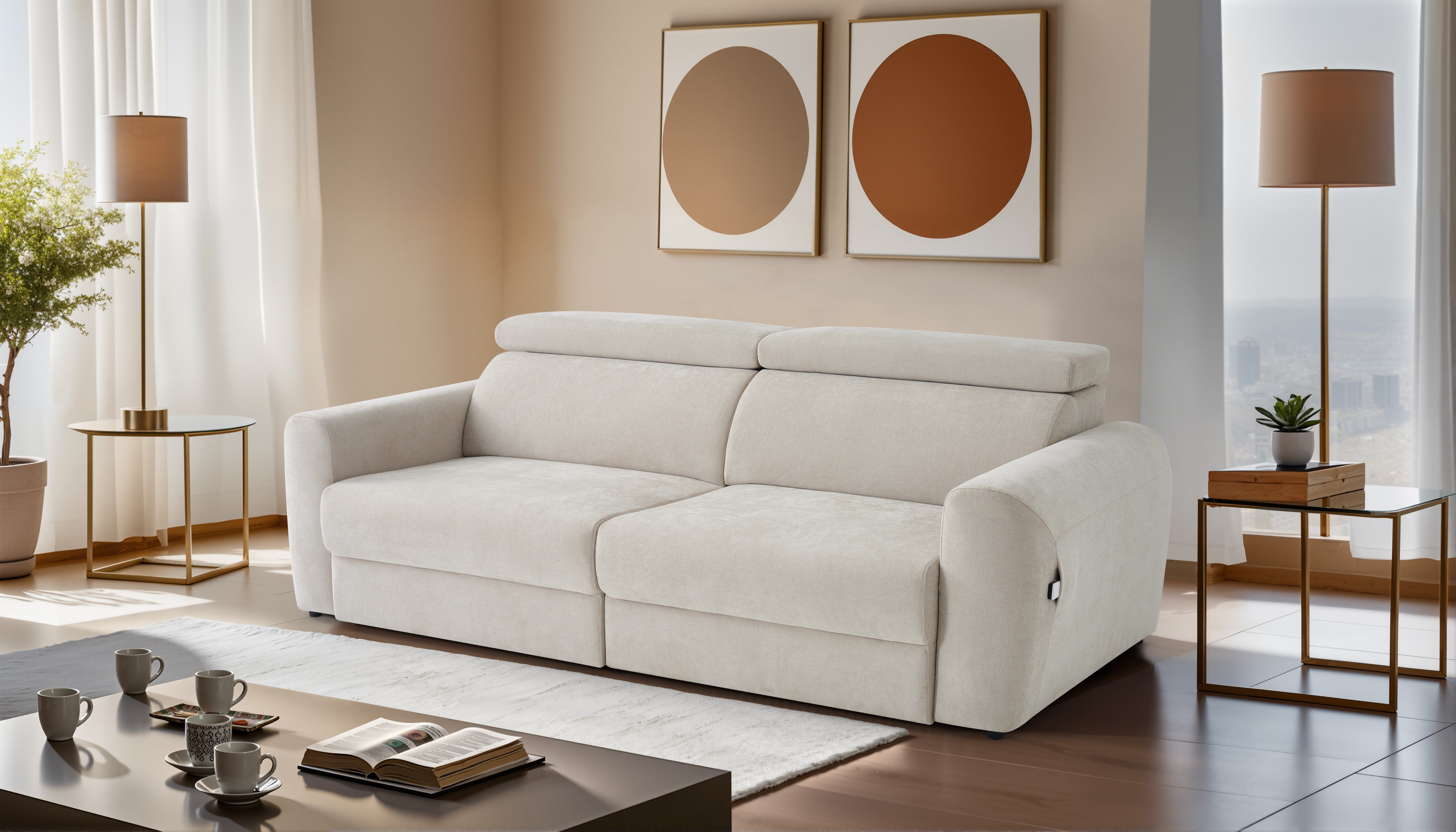 Raye 3 Seater Electric Sofa Bed in Beige - AMC Furniture
