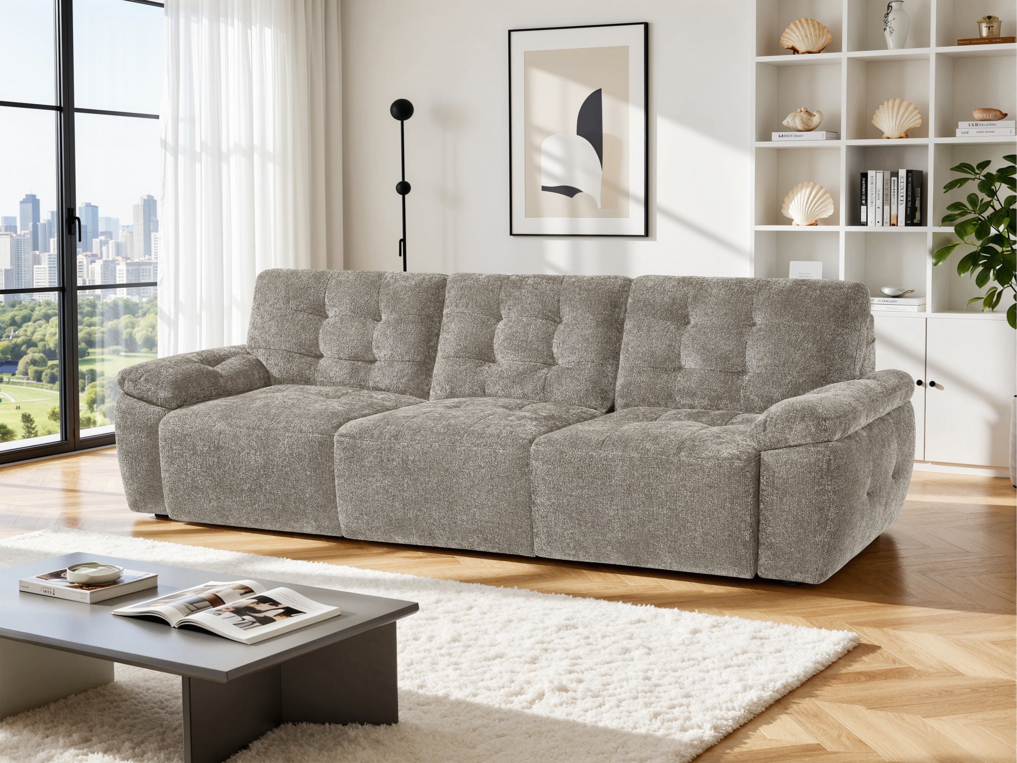 Myla Electric 3 Seater Sofabed in Mushroom - AMC Furniture