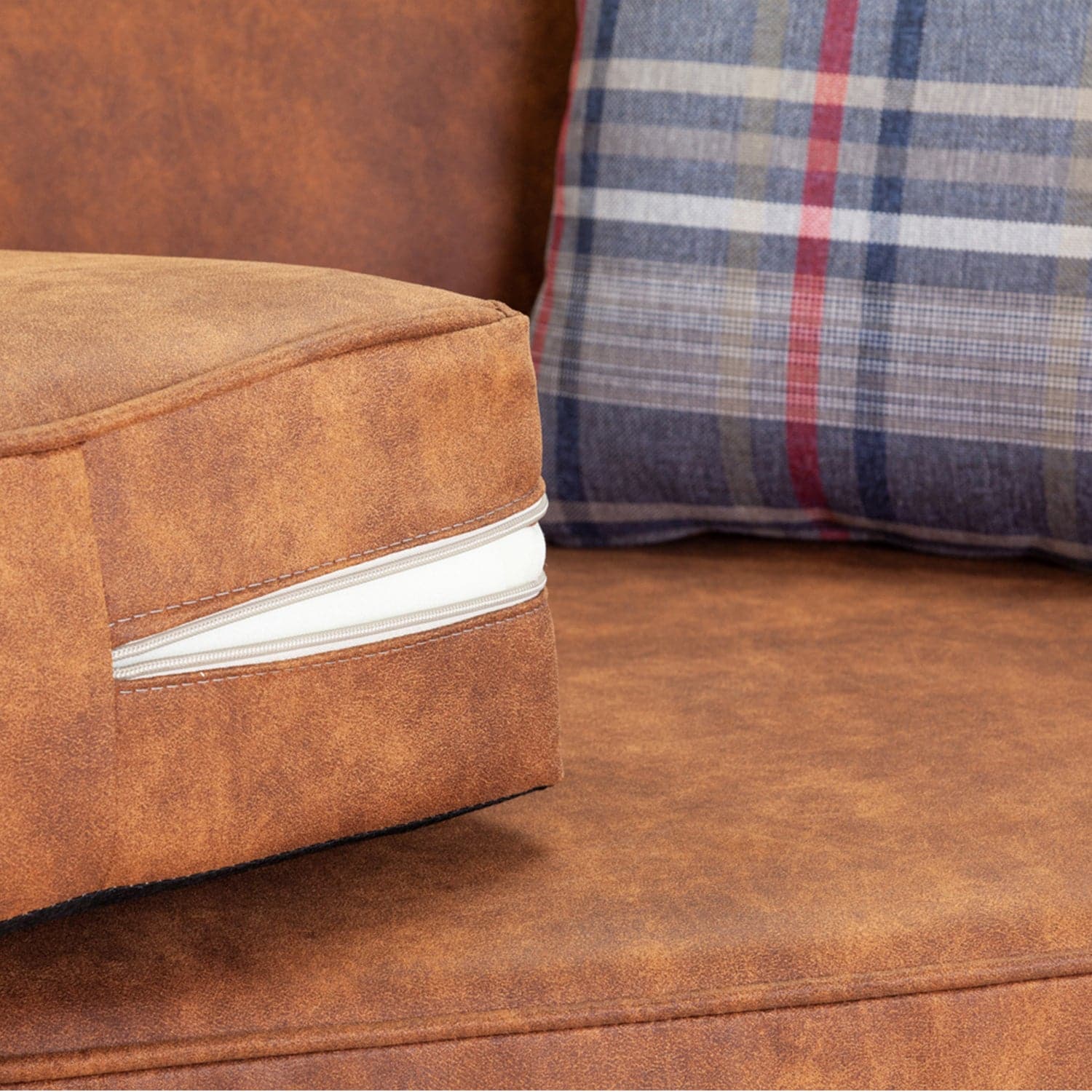 Detailed shot of patterned cushion on the Atlanta Sofabed Tan 2 Seater - modern twist on classic design (7025816207424)