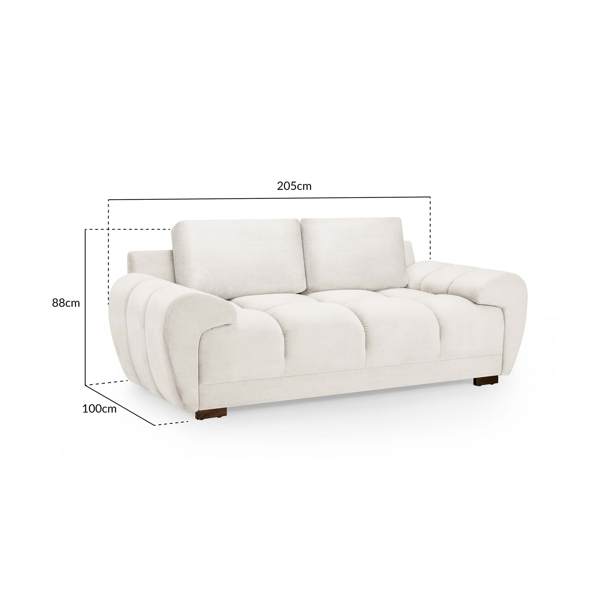 Devoke 2 Seater Sofa in Cream - measurement view (7021954957376)