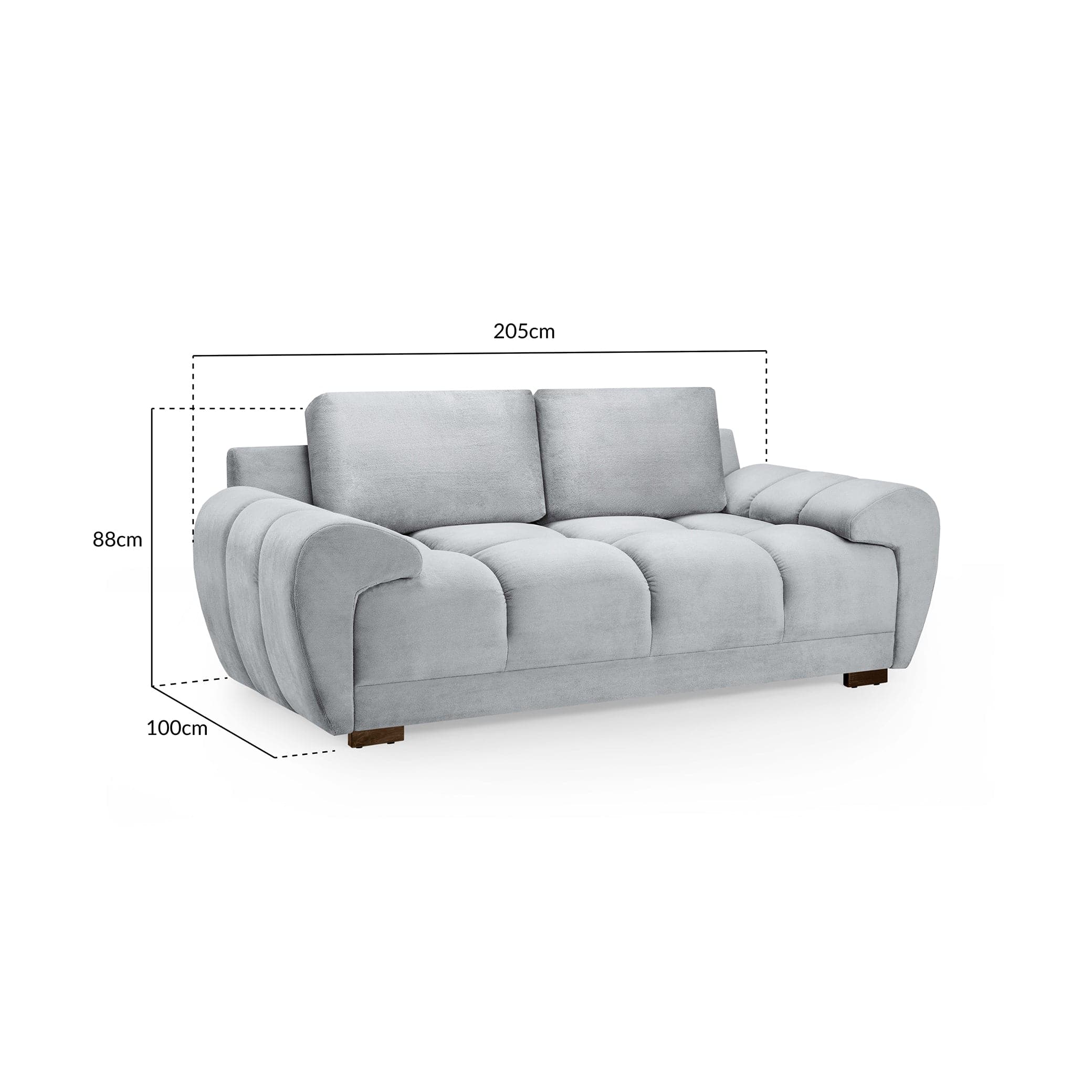 Devoke 2 Seater Sofa in Grey - measurement view (7021959086144)