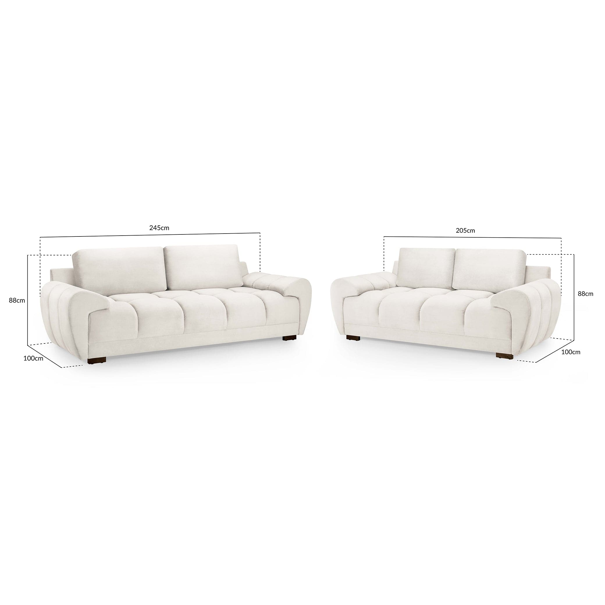 Devoke 3+2 Sofa Set in Cream - measurement view (7021853573184)
