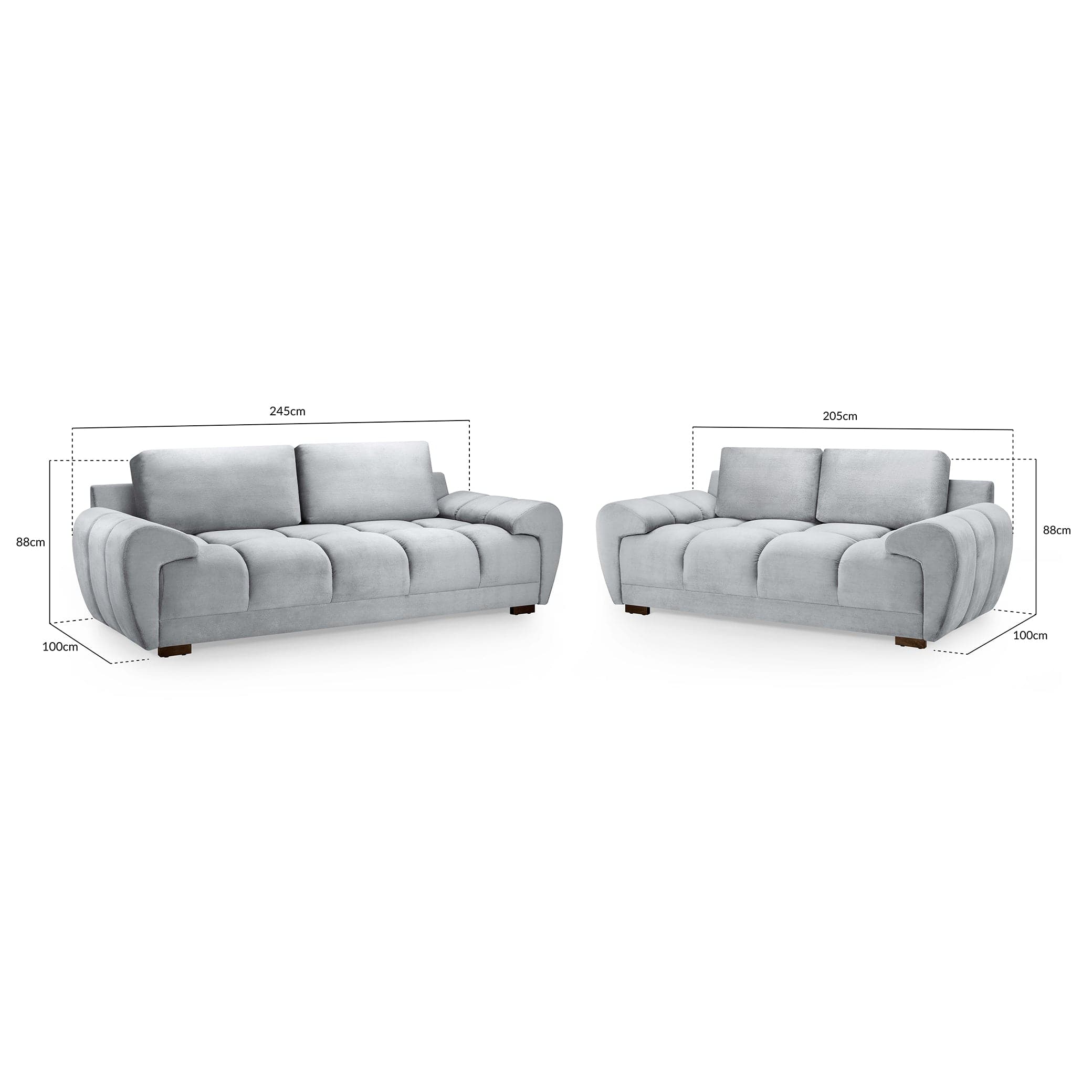 Devoke 3+2 Sofa Set in Grey - measurement view (7021957611584)