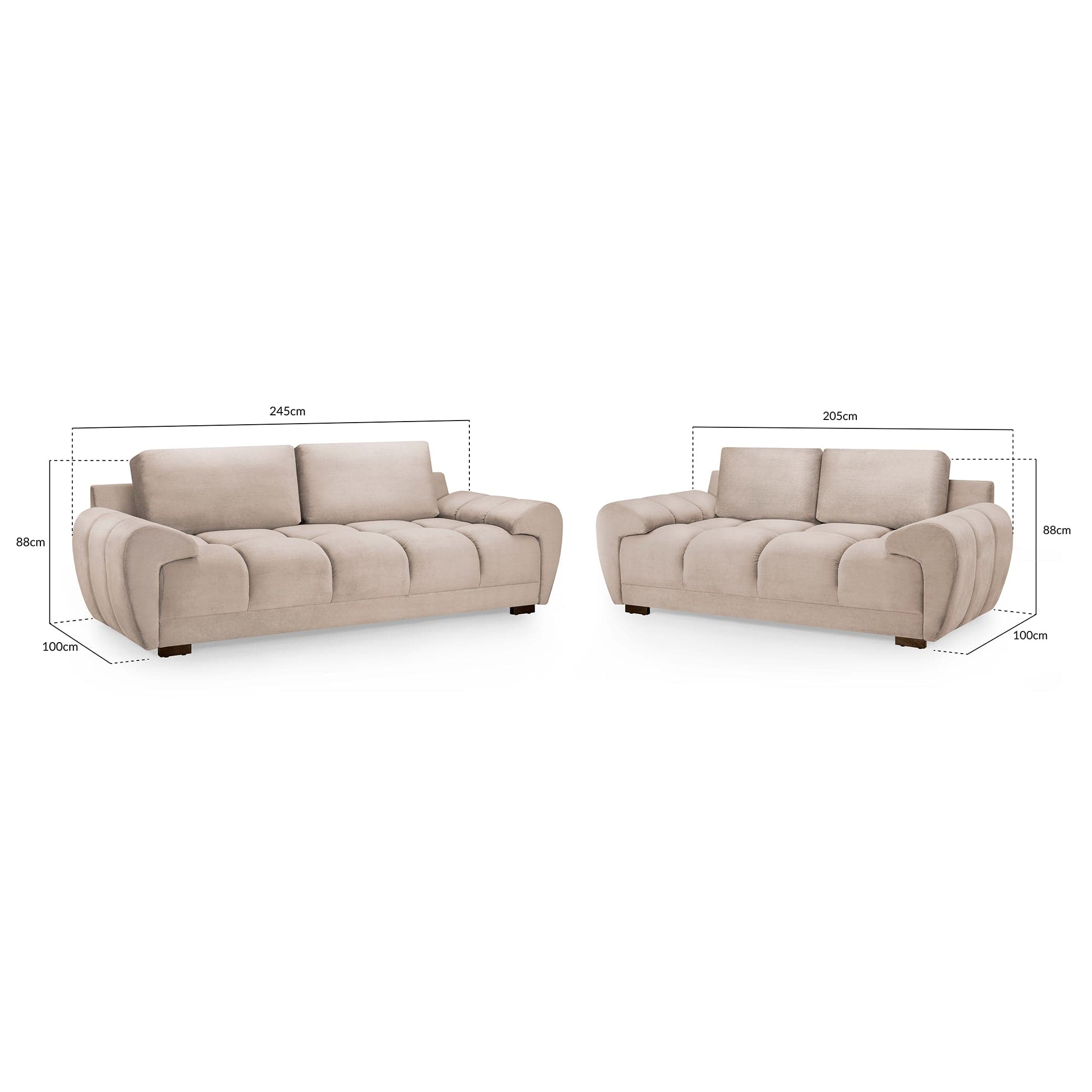 Devoke 3+2 Sofa Set in Mocha - measurement view (7021957349440)