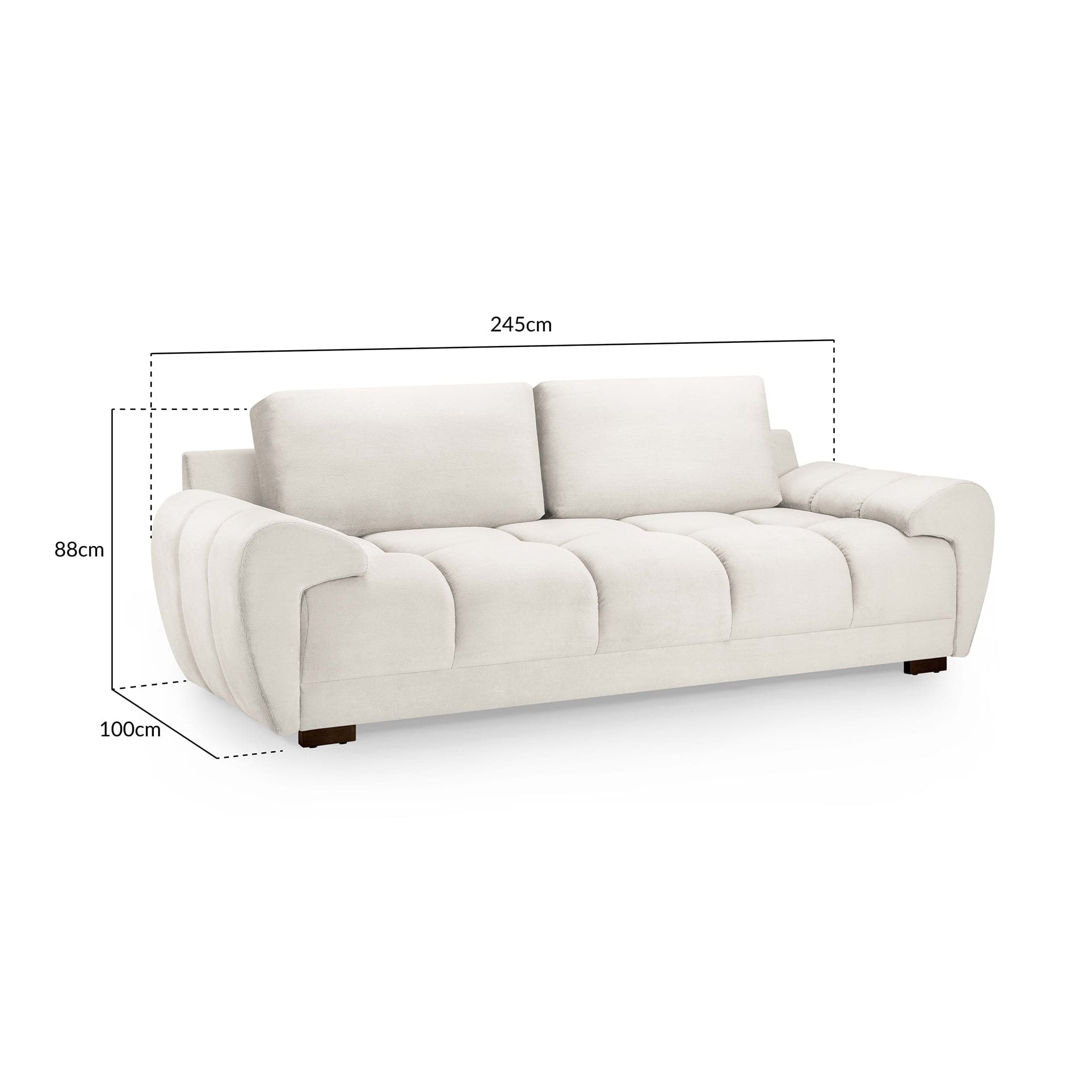 Devoke 3 Seater Sofa in Cream - measurement view (7021954859072)