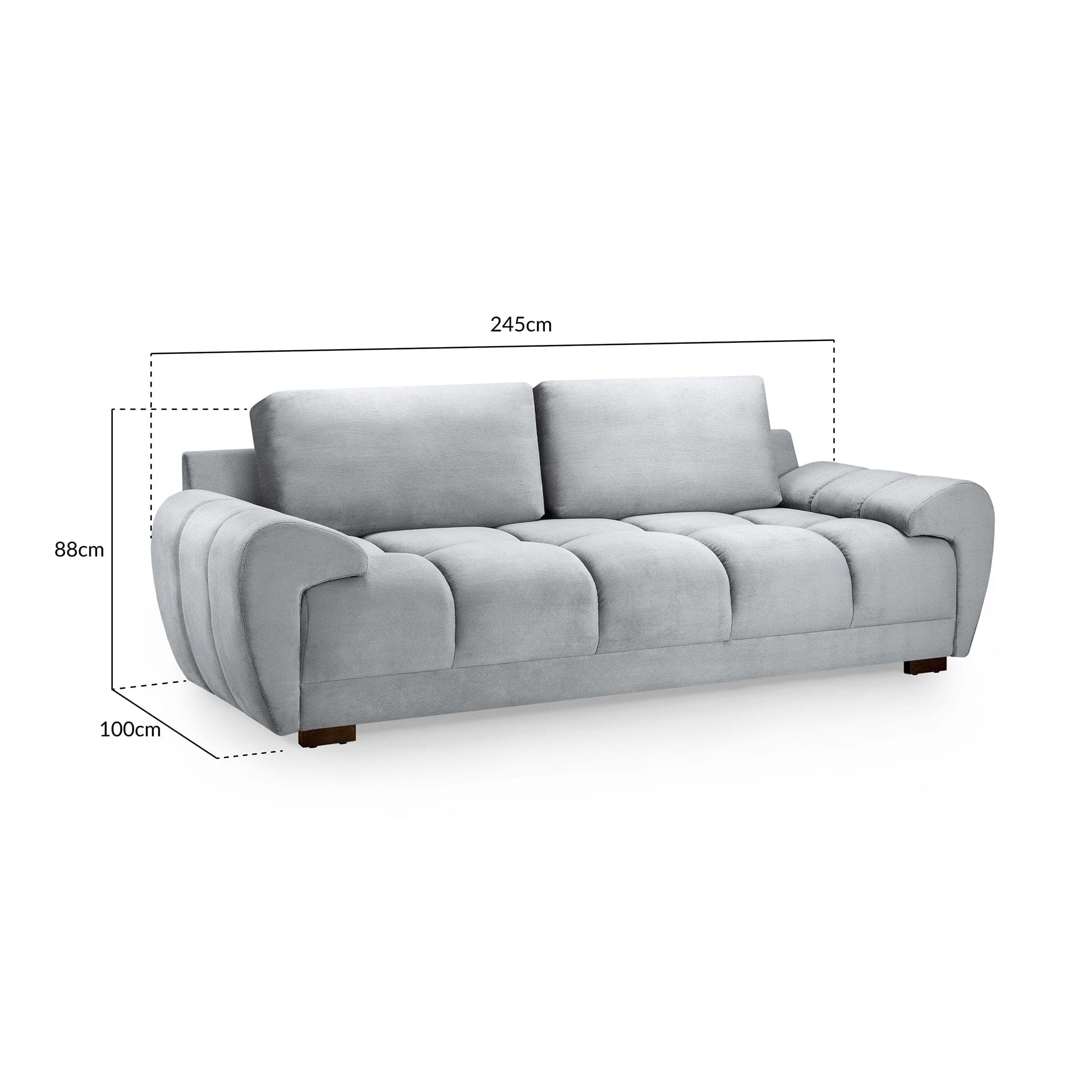 Devoke 3 Seater Sofa in Grey - measurement view (7021957709888)