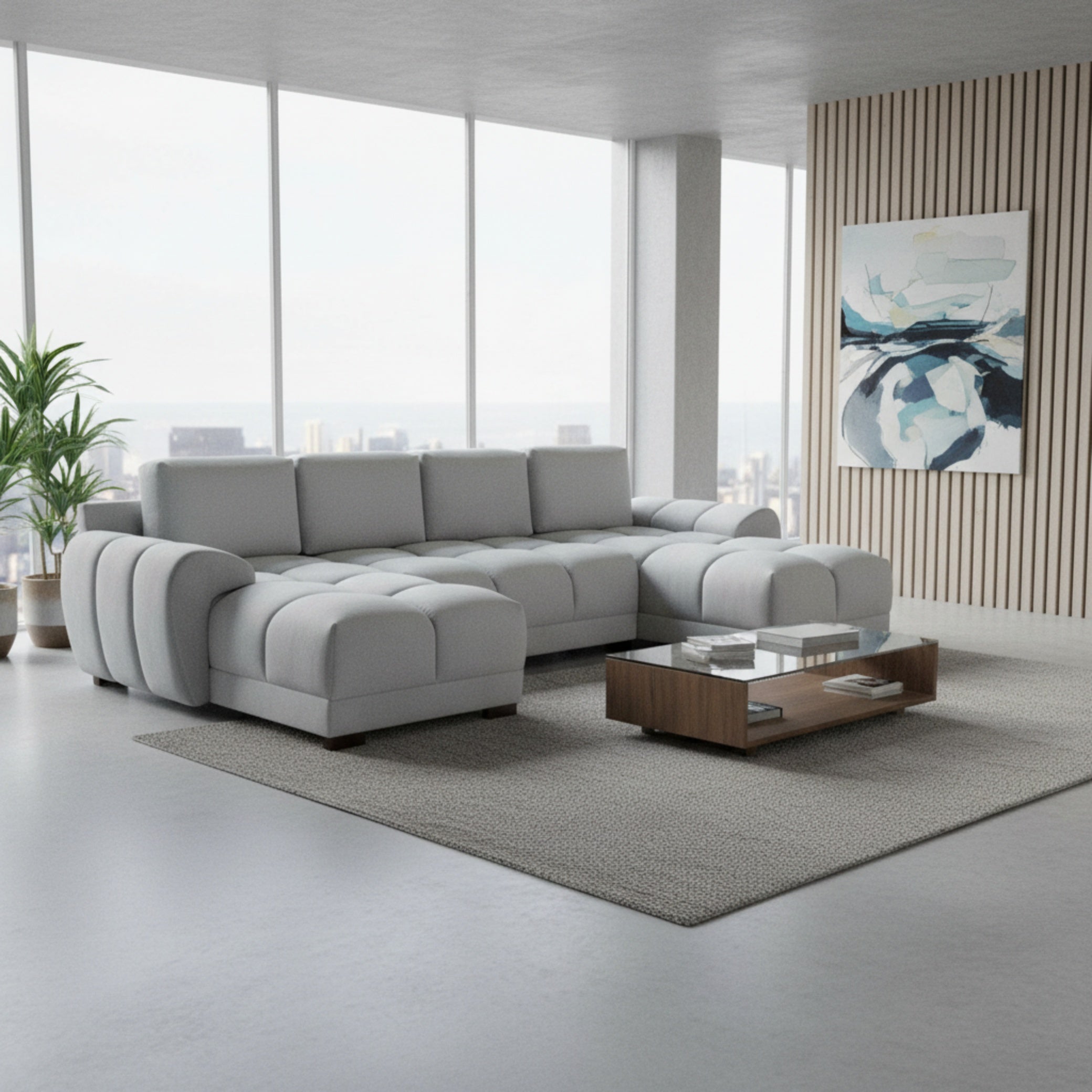 Devoke U Shape Corner Sofa in Grey