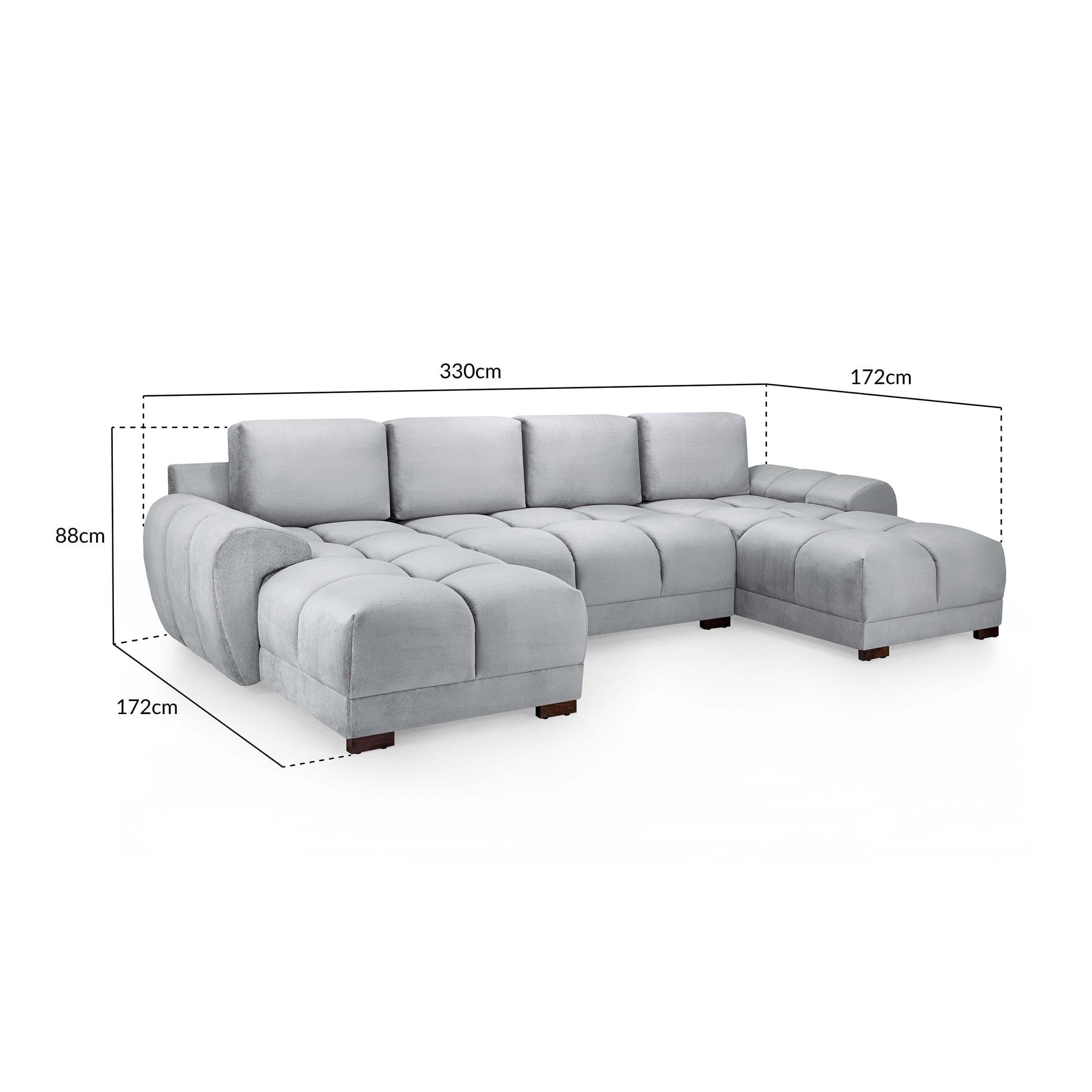 Devoke U Shape Corner Sofa in Grey - measurement view (7021959839808)