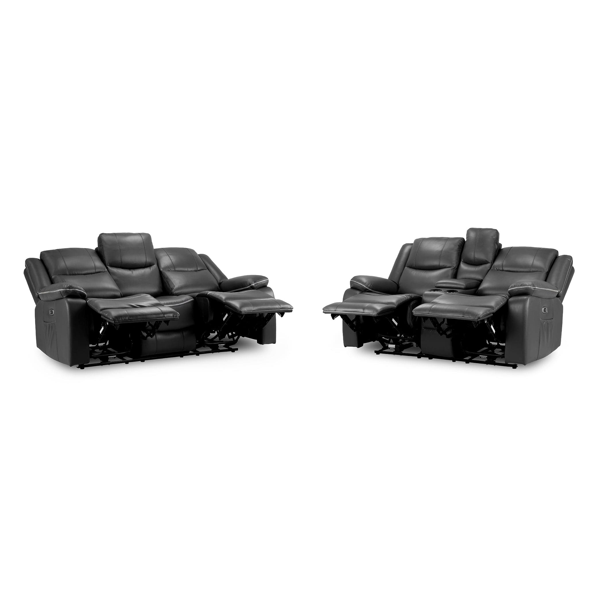 Dexter Electric Recliner Sofa Black 3+2 Set fully extended, demonstrating (7023519924288)