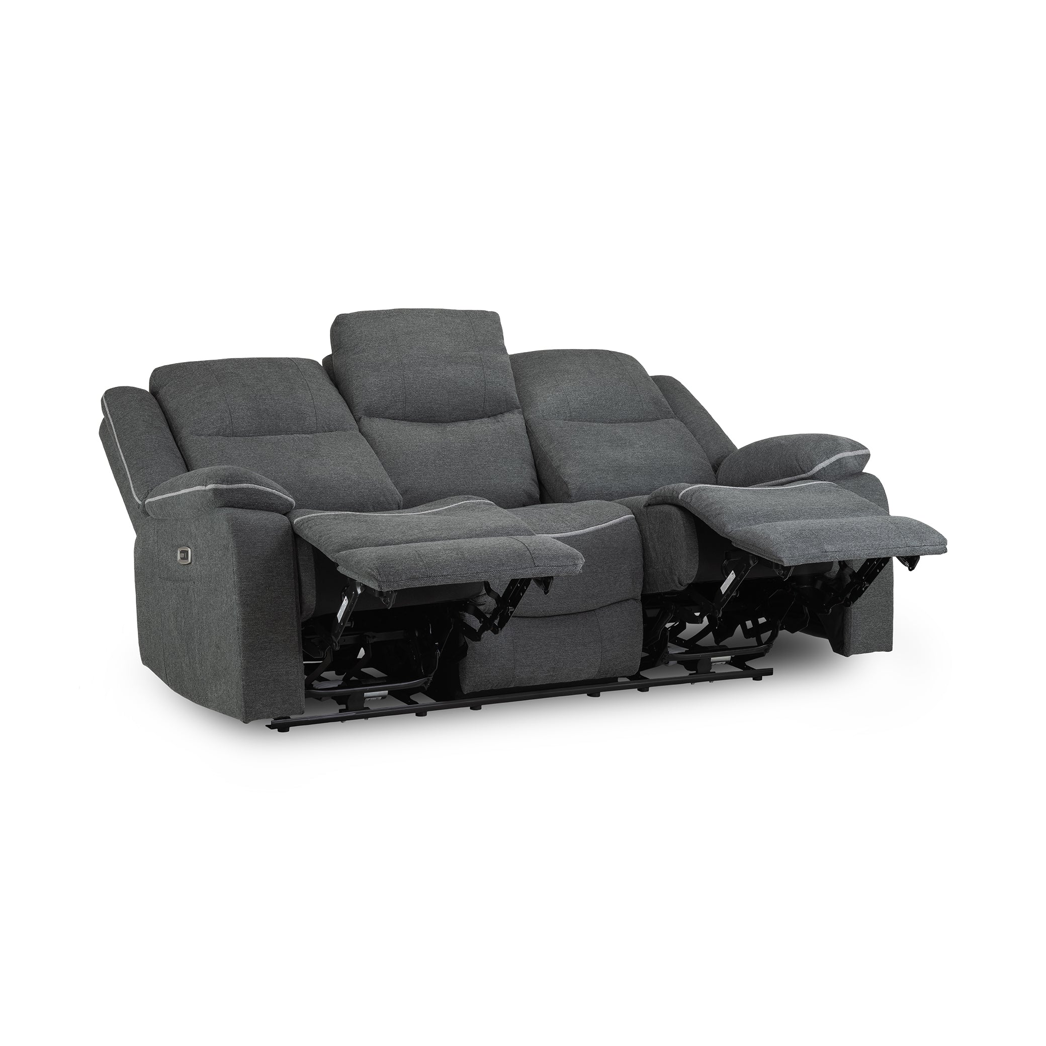 Dexter Electric Recliner Sofa Fabric Grey 3 Seater with high-back design and stylish piping (7023531688000)