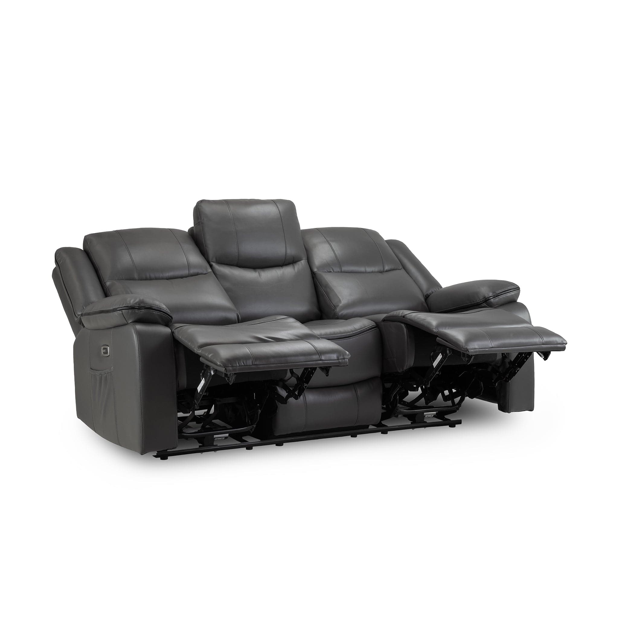 Dexter Electric Recliner Sofa Grey 3 Seater sofa fully extended, demonstrating (7023523332160)