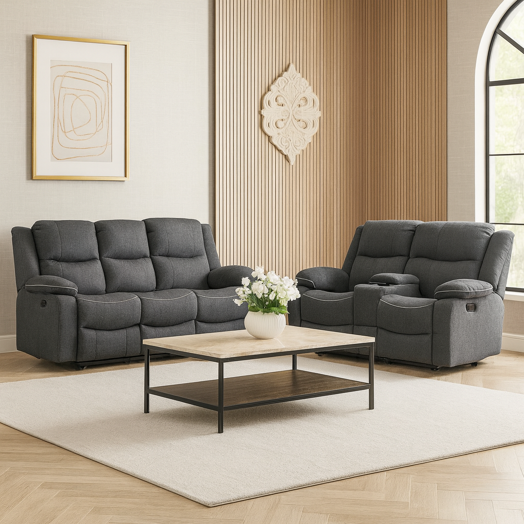 Dexter Electric Recliner Sofa Grey Fabric 3+2 Set (7023529132096)