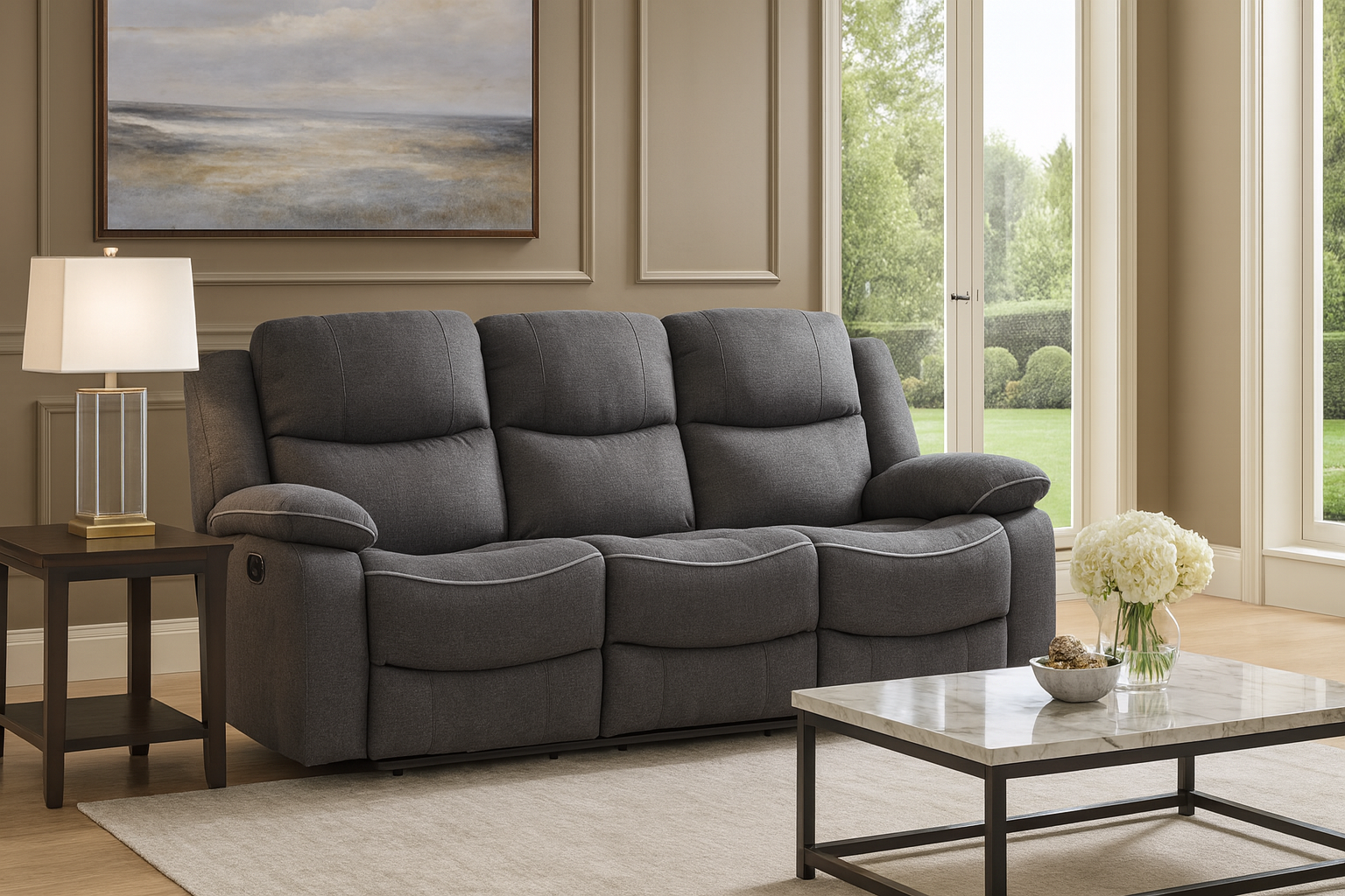 Dexter Electric Recliner Sofa Grey Fabric 3 Seater