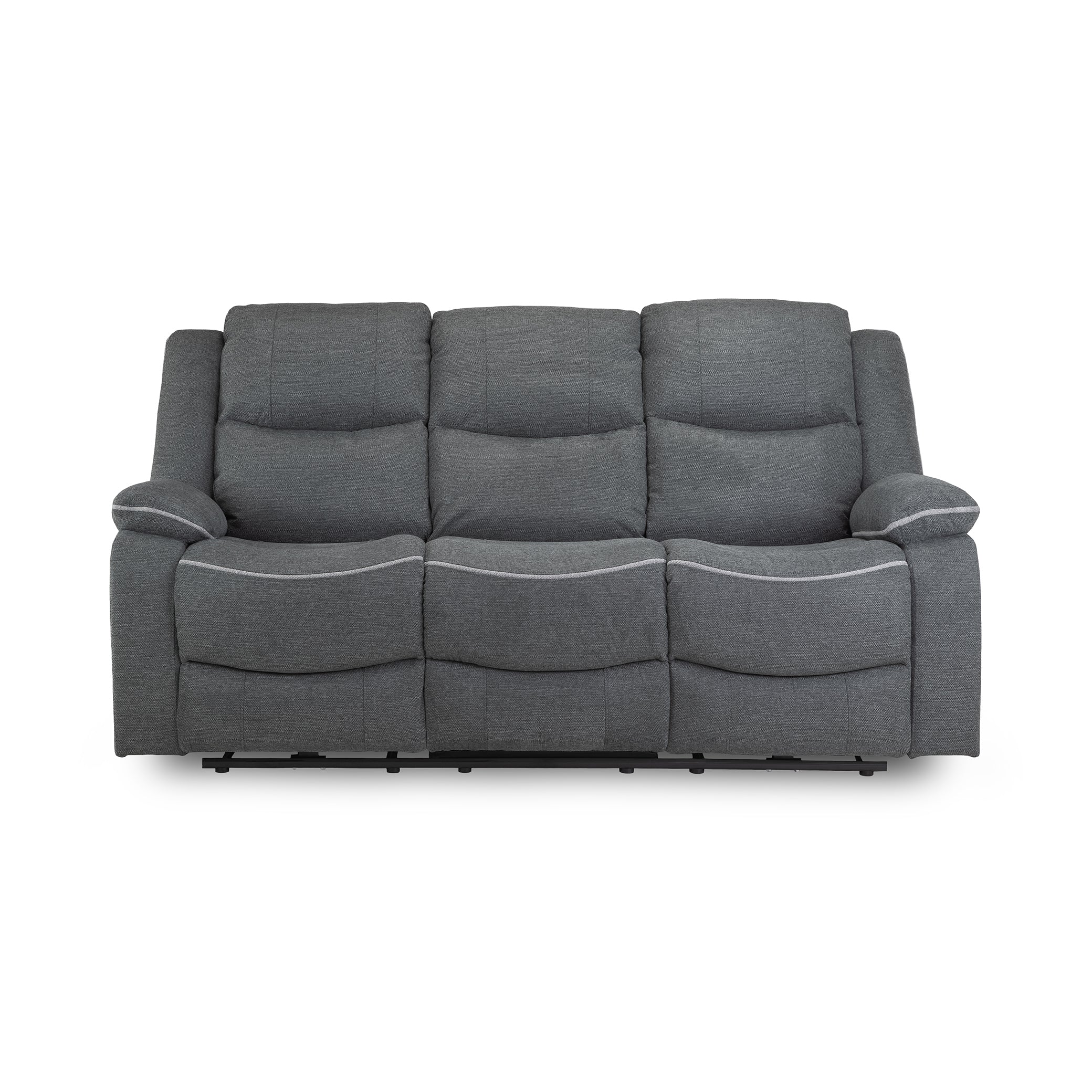 Dexter Electric Recliner Sofa Grey Fabric 3 Seater sofa fully extended, demonstrating (7023531688000)