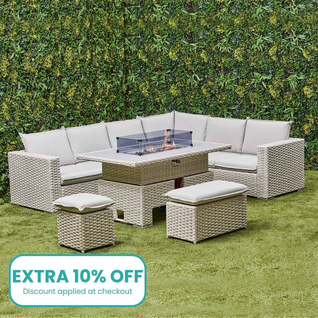 Chakra Rattan Corner Dining Set with Fire Pit – Beige (14930024857978)
