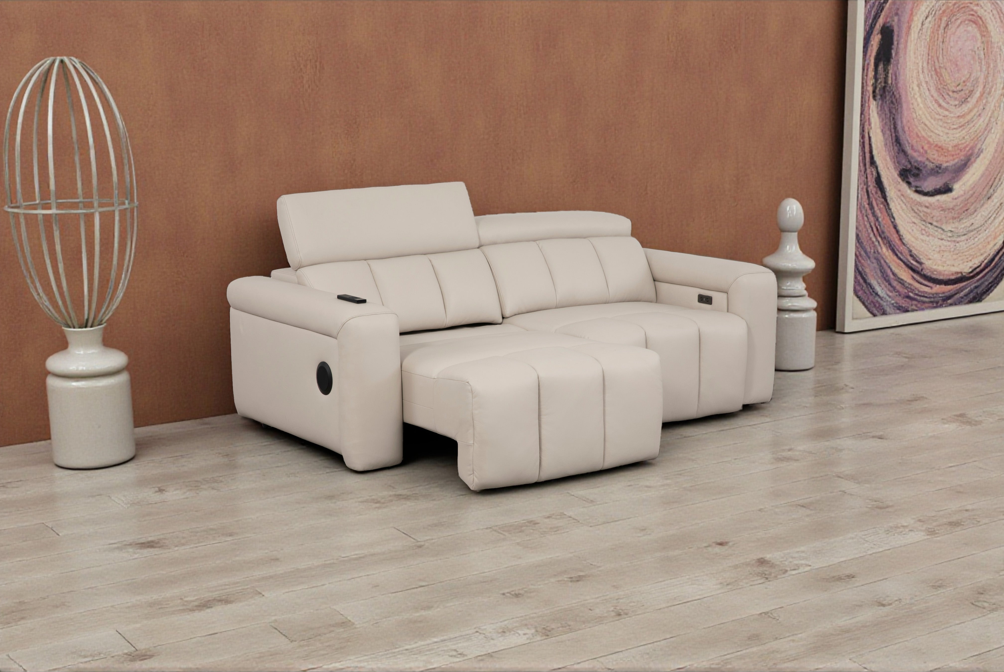 Ellen Electric Reclining 3 Seater Sofa in Beige - AMC Furniture