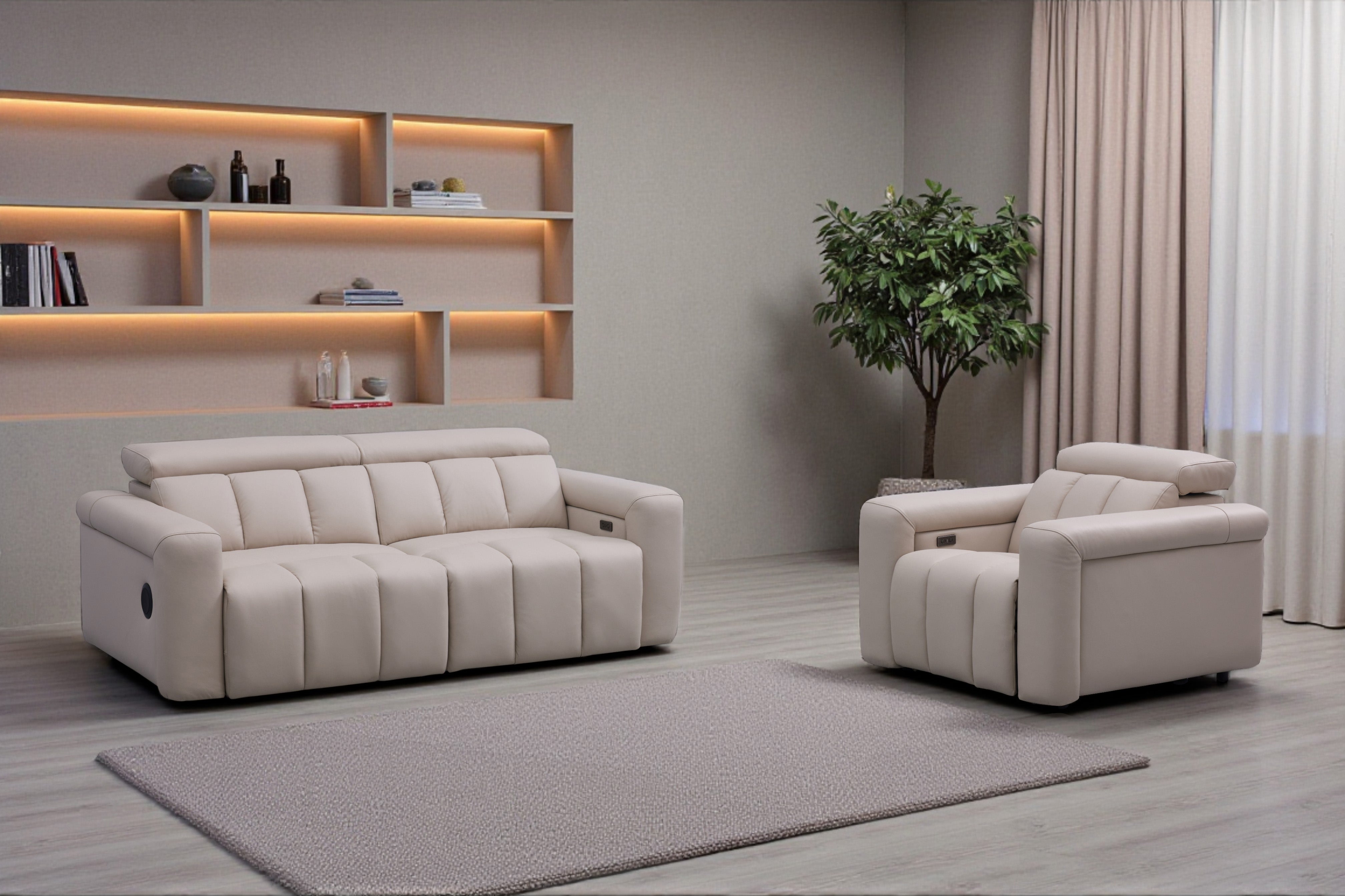 Ellen Electric Reclining 3 Seater Sofa in Beige - AMC Furniture