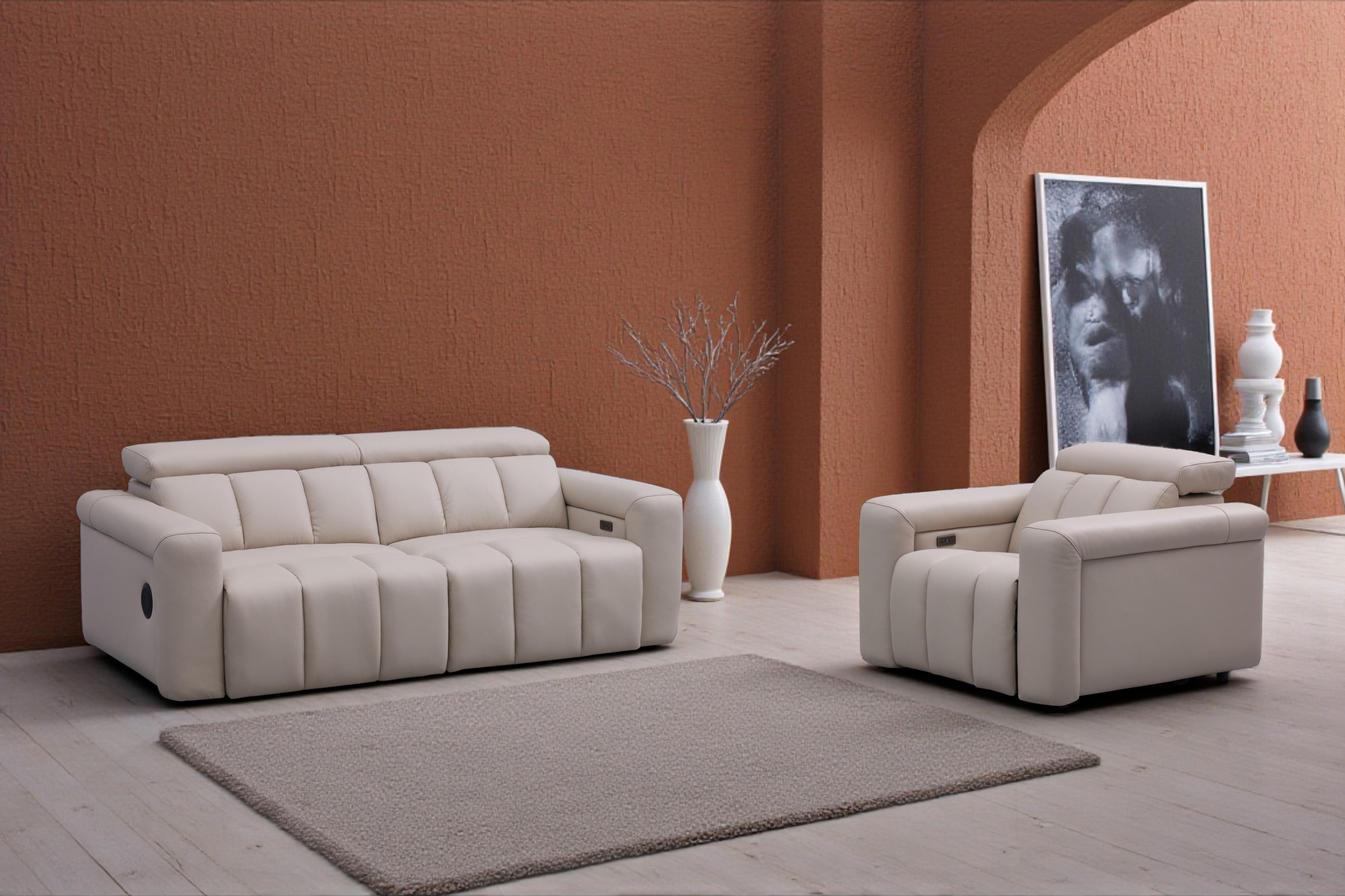 Ellen Electric Reclining 3 Seater Sofa in Beige - AMC Furniture