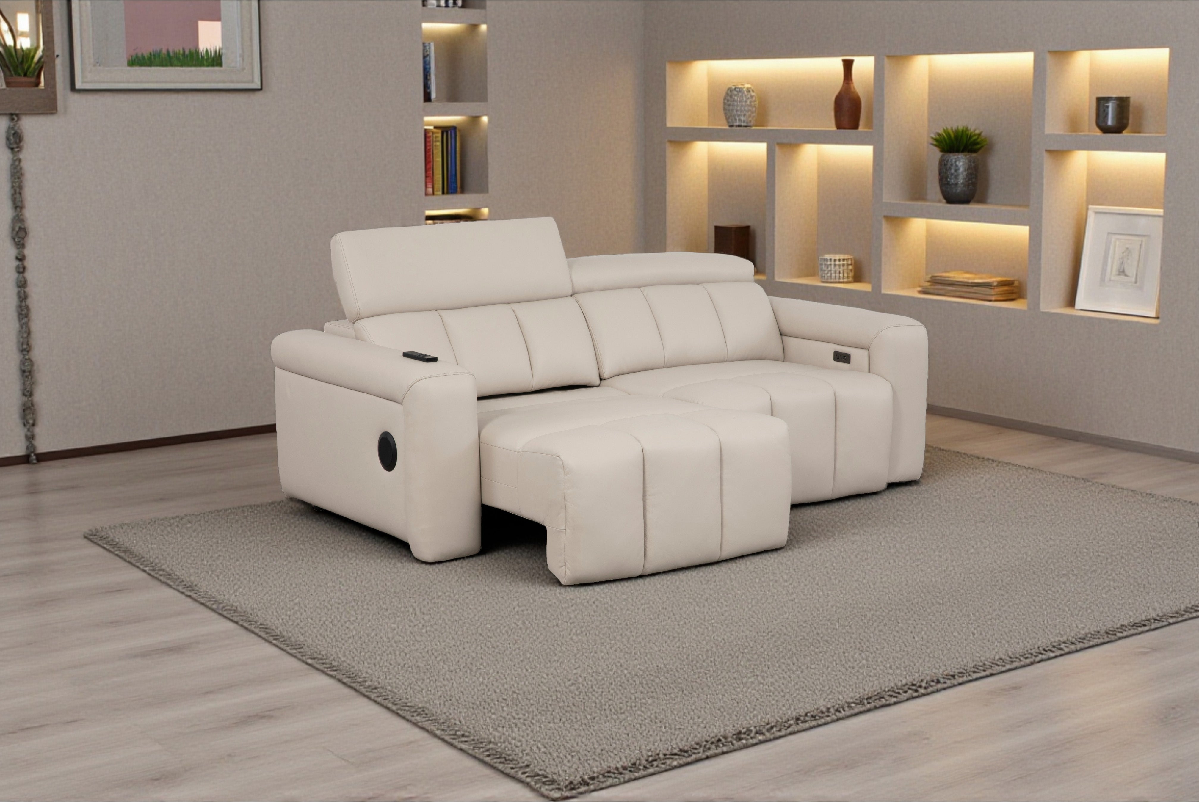 Ellen Electric Reclining 3 Seater Sofa in Beige - AMC Furniture