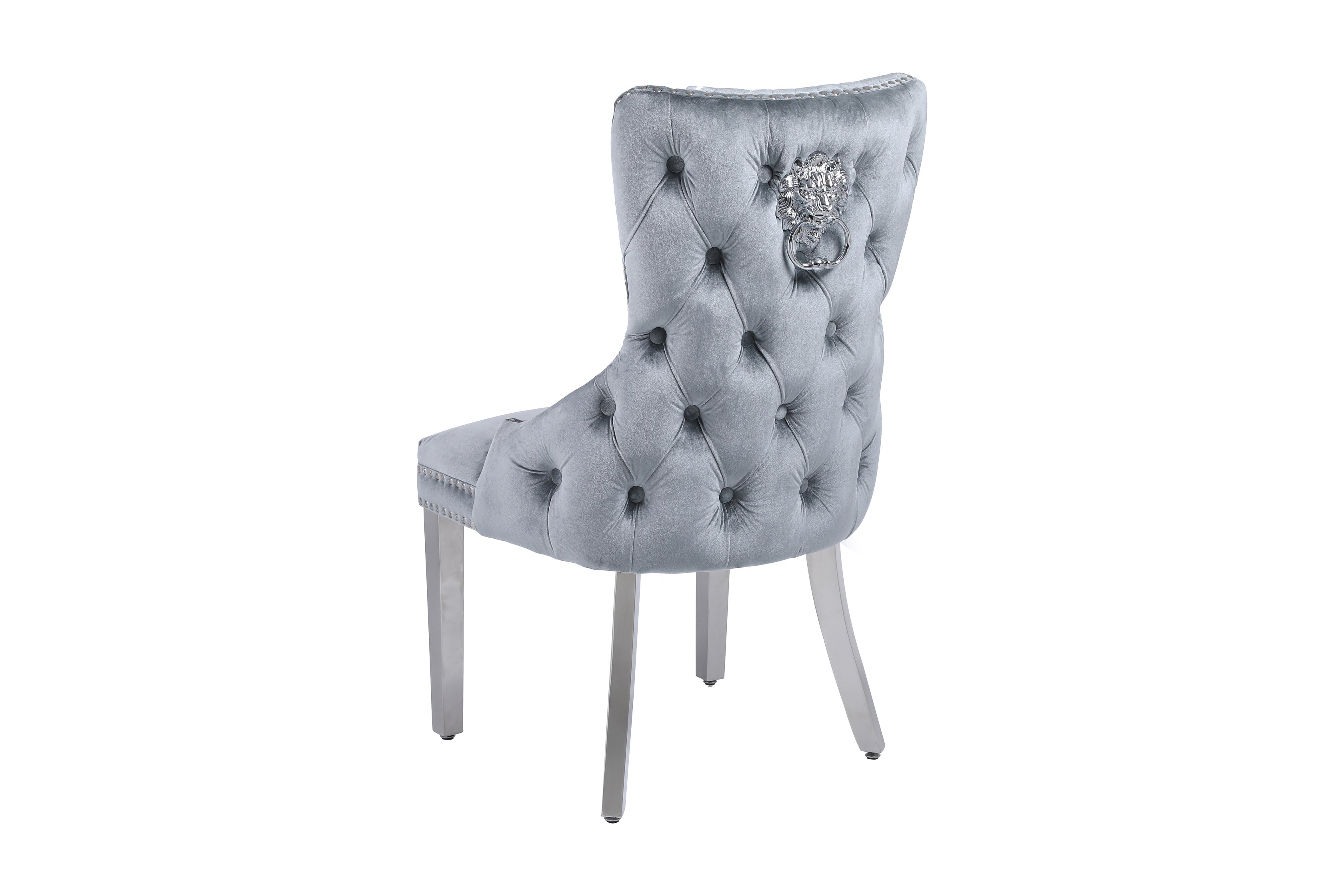 Eva Grey & Silver Lion Dining Chair, back side view (15294083596666)