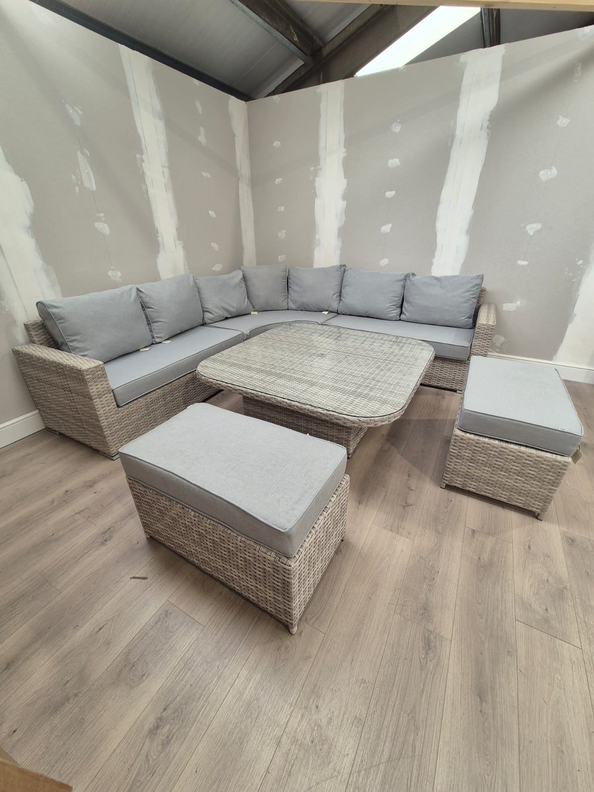 Santorini Large Equal Corner Dining Set with Rising Table - Clearance Rattan Republic