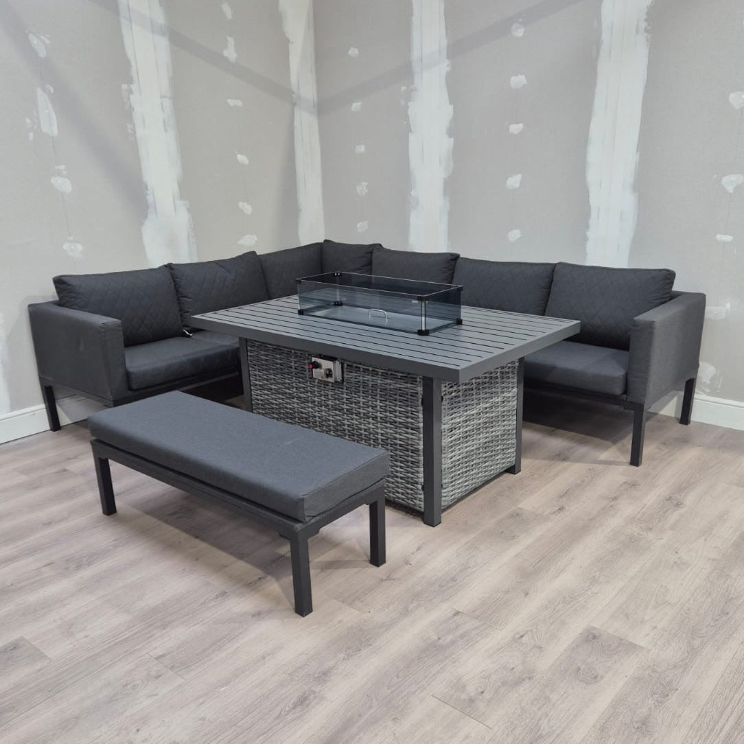 Grey Garden Corner Sofa Set with Fire Pit Dining Table - Clearance Wayfair