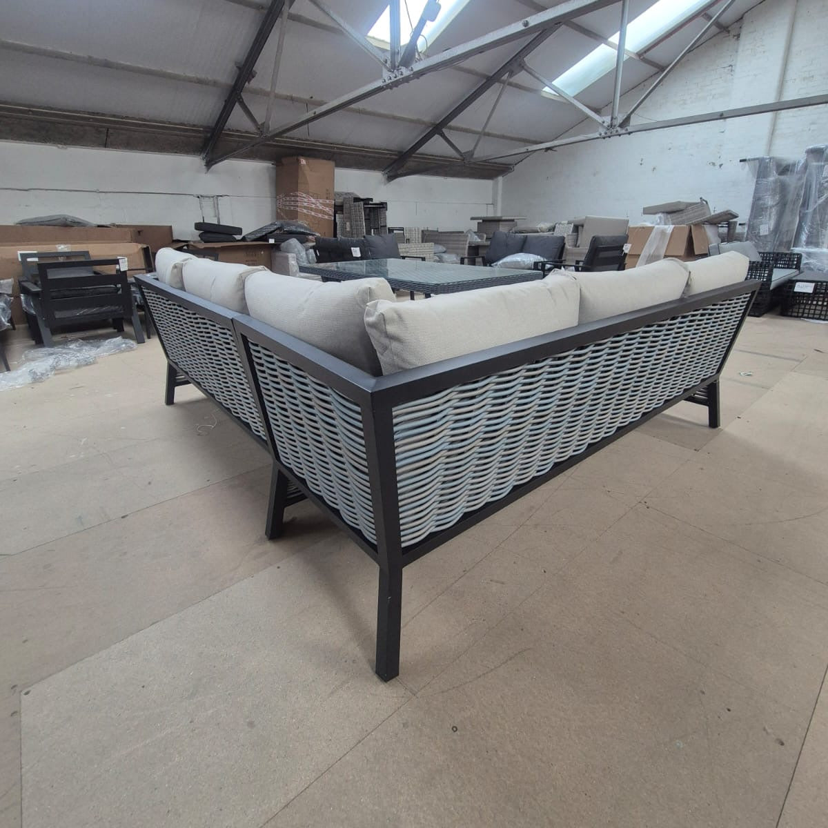 Ivy Aluminium Corner Sofa Set with Grey Rattan Dining Table