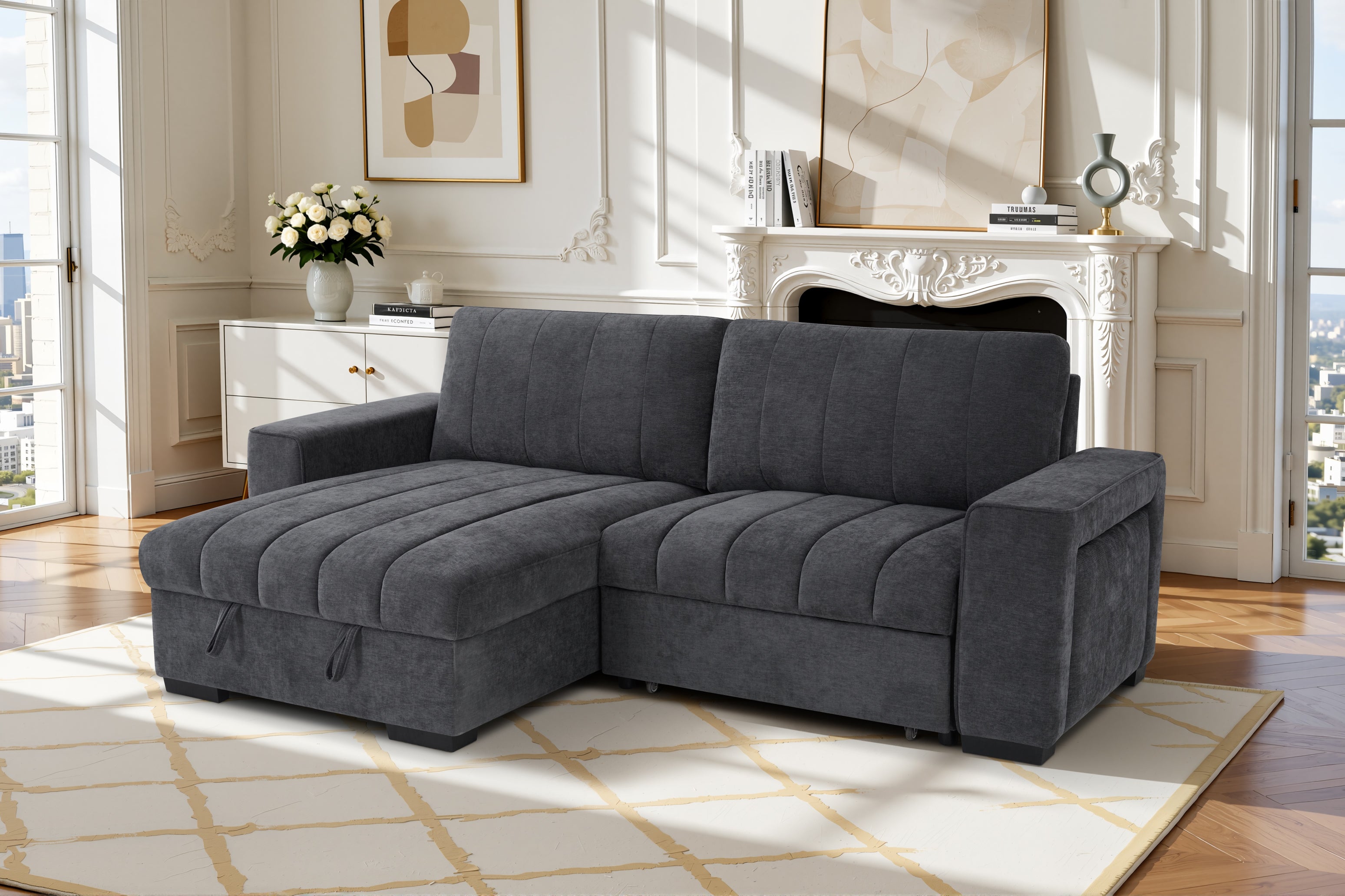 Alfie Universal Corner Sofa Bed in Grey - AMC Furniture