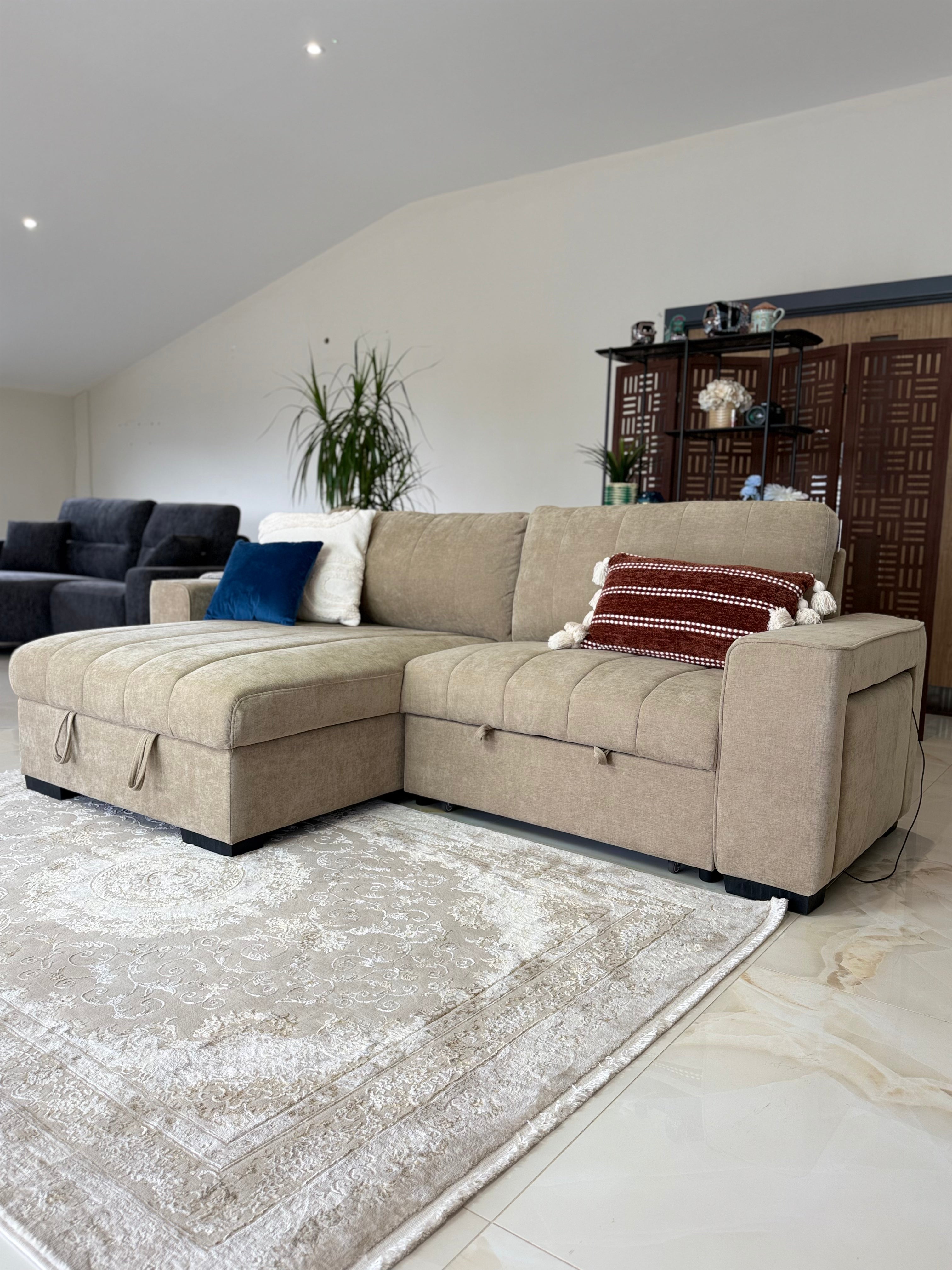 Alfie Universal Corner Sofa Bed in Beige Beehive