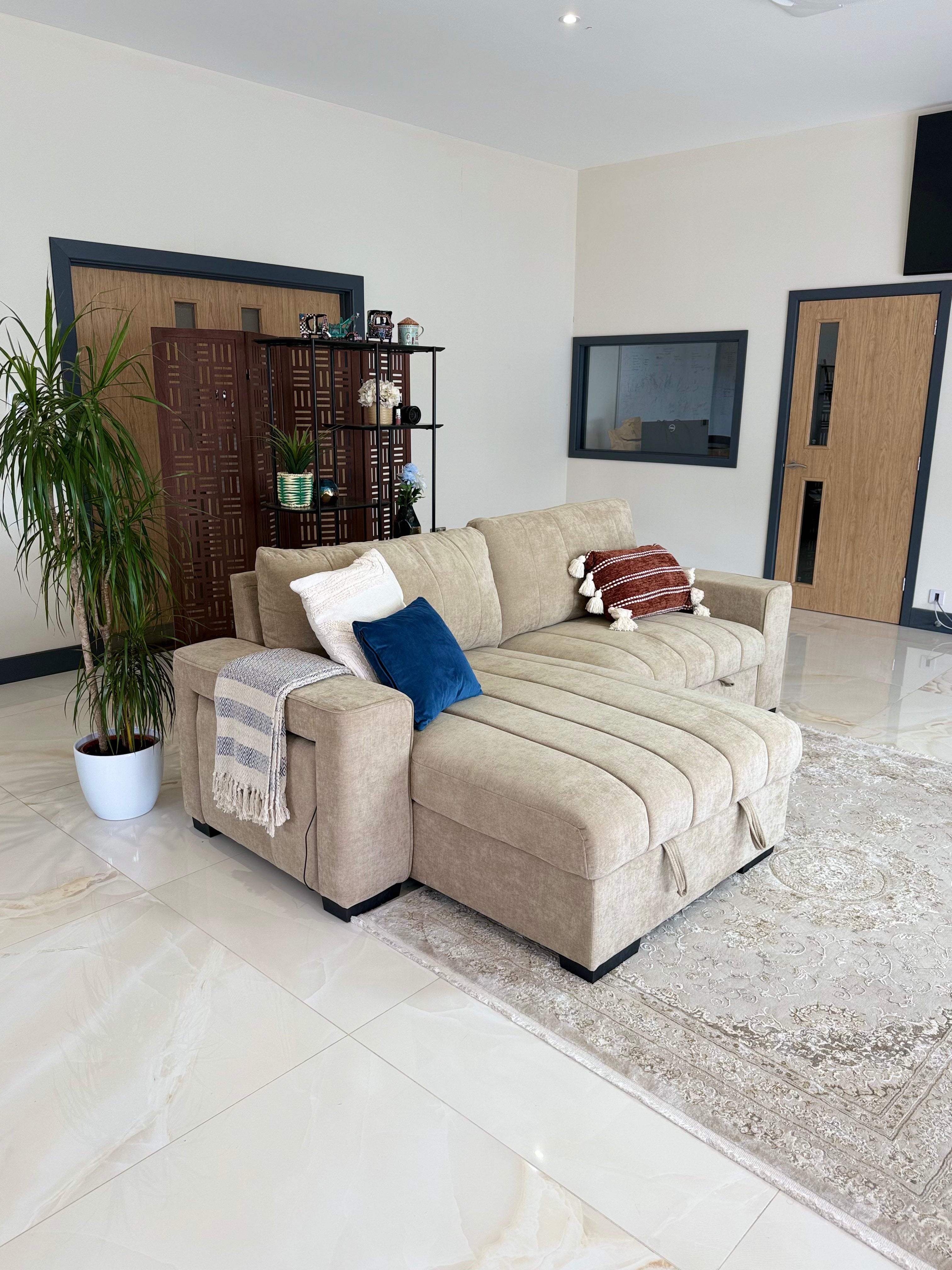 Alfie Universal Corner Sofa Bed in Beige Beehive