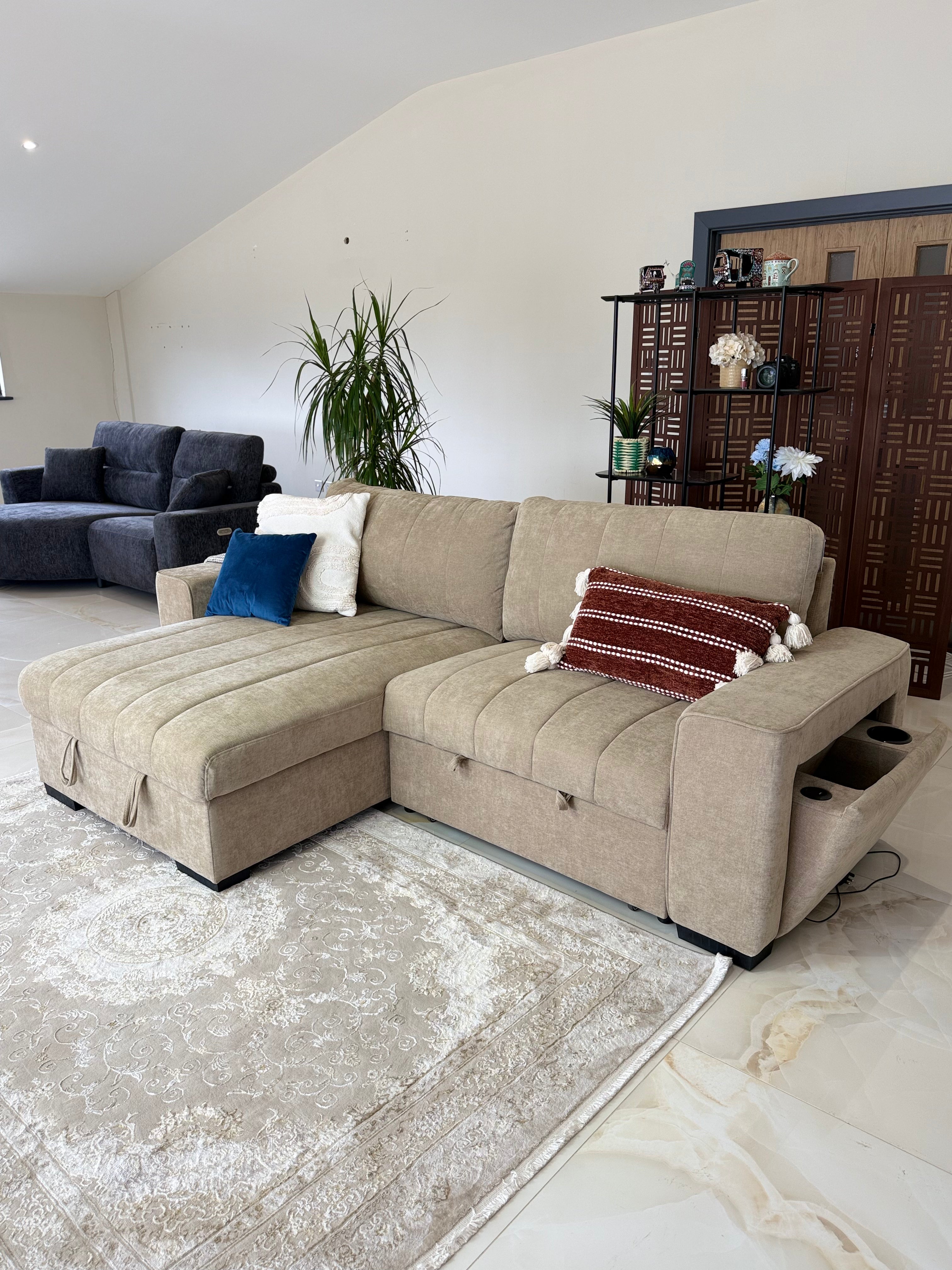 Alfie Universal Corner Sofa Bed in Beige Beehive
