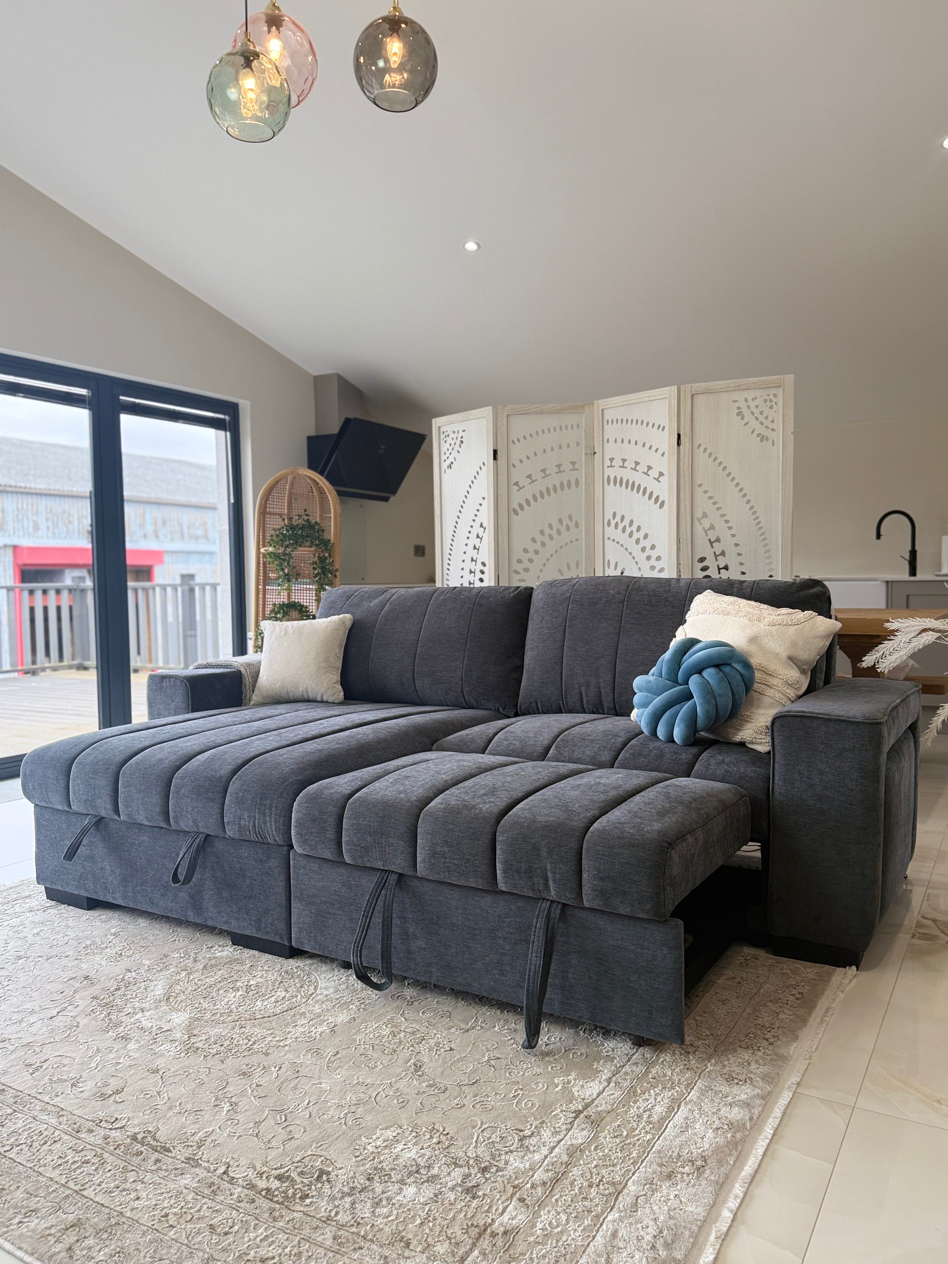 Alfie Universal Corner Sofa Bed in Grey Beehive