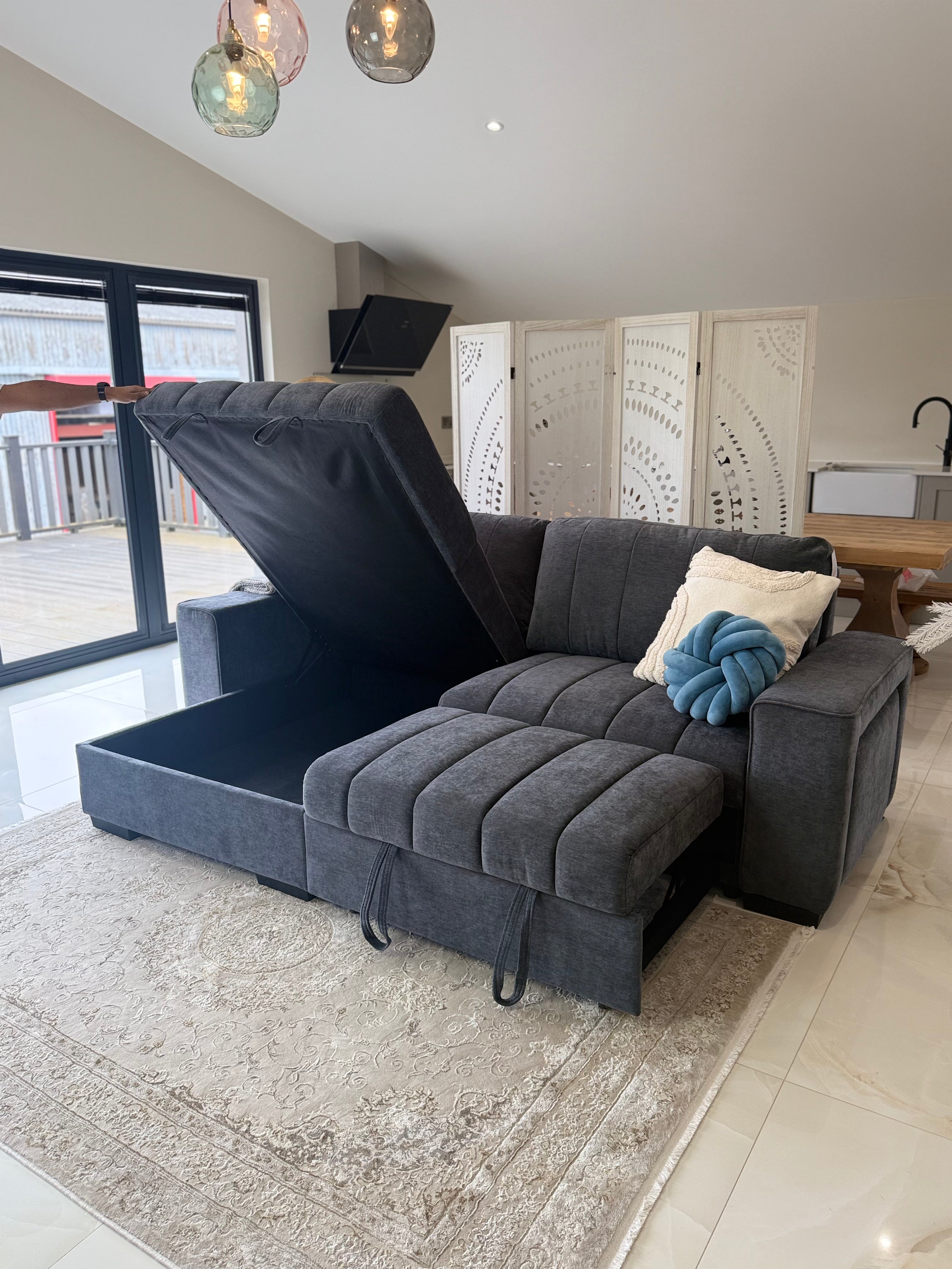 Alfie Universal Corner Sofa Bed in Grey Beehive