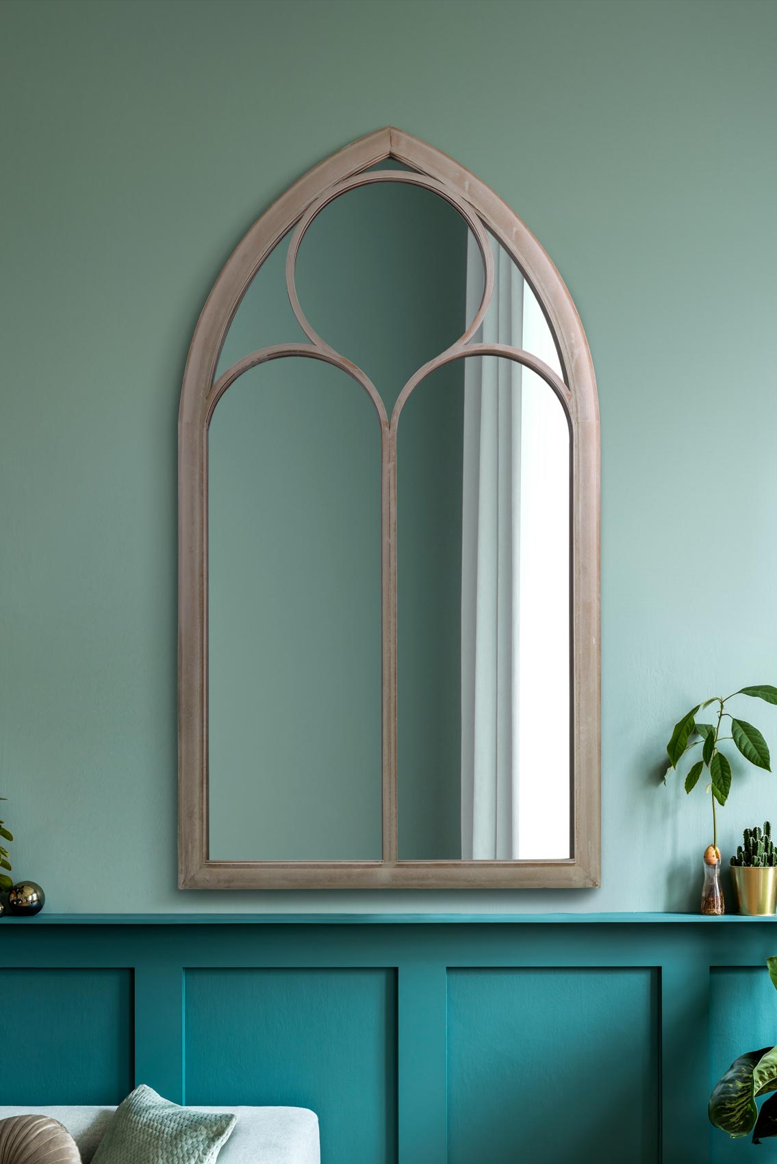 The Somerley - Rustic Metal Chapel Arched Decorative Wall or Leaner Mirror Stone Colour 44" X 24" (111CM X 61CM) (15010542944634)