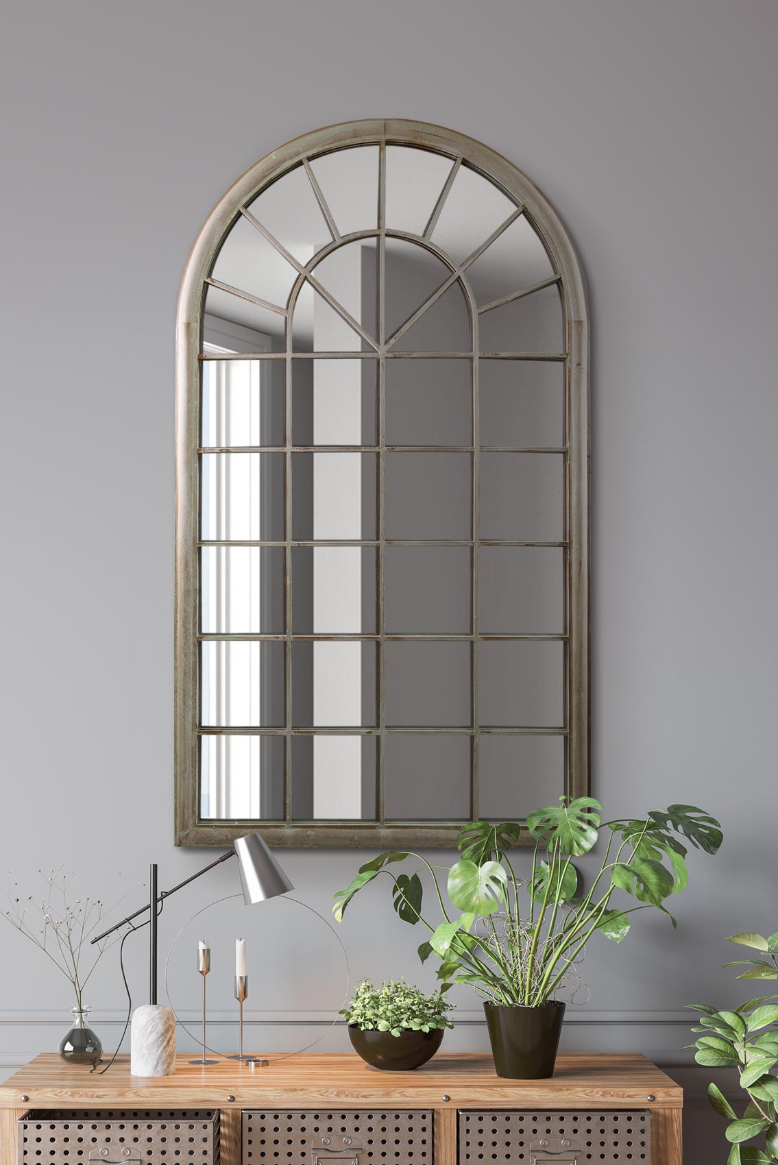 The Somerley - Country Rustic Framed Arched Leaner Metal Wall Mirror 51" X 30" (129CM X 76CM) (15010543108474)