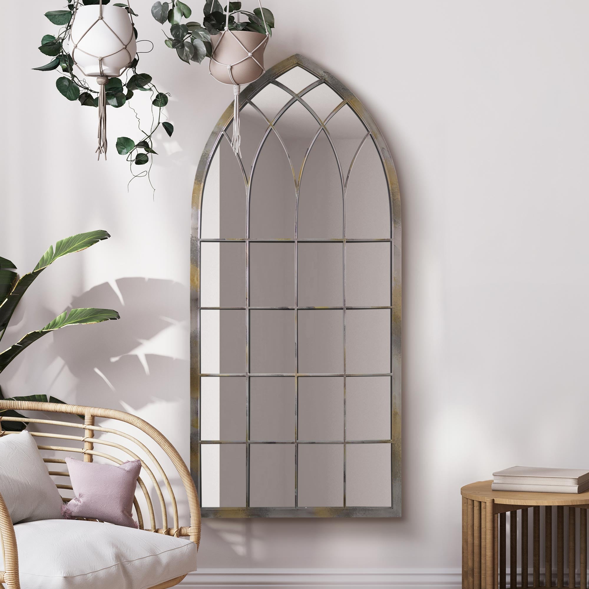 The Somerley - Extra Large Rustic Metal Arched Decorative Wall or Leaner Mirror 63" X 28" (161CM X 72CM) (15010543436154)
