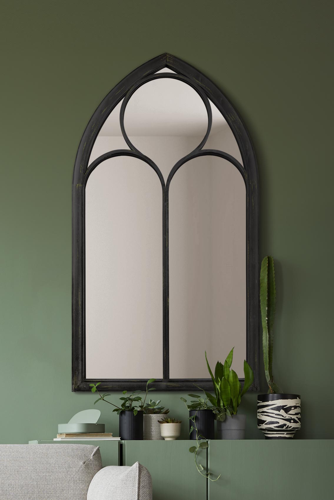 The Somerley - Extra Large Rustic Metal Chapel Arched Decorative Wall or Leaner Mirror Black Colour 60" X 32" (150CM X 81CM) (15010543665530)