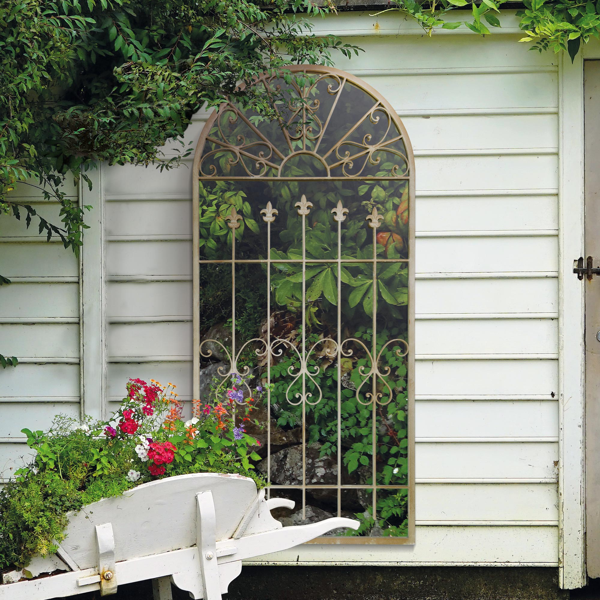 Somerley Gothic Arch Stone Coloured Large Garden Mirror 5ft3x 2ft6 160cm X 75cm (15010543796602)