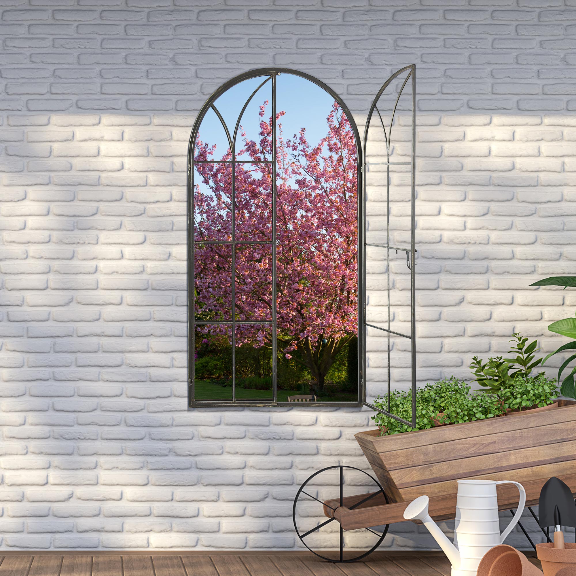 Summer View Metal Arch shaped Opening WIndow Garden Mirror 160cm X 85cm (15010544091514)
