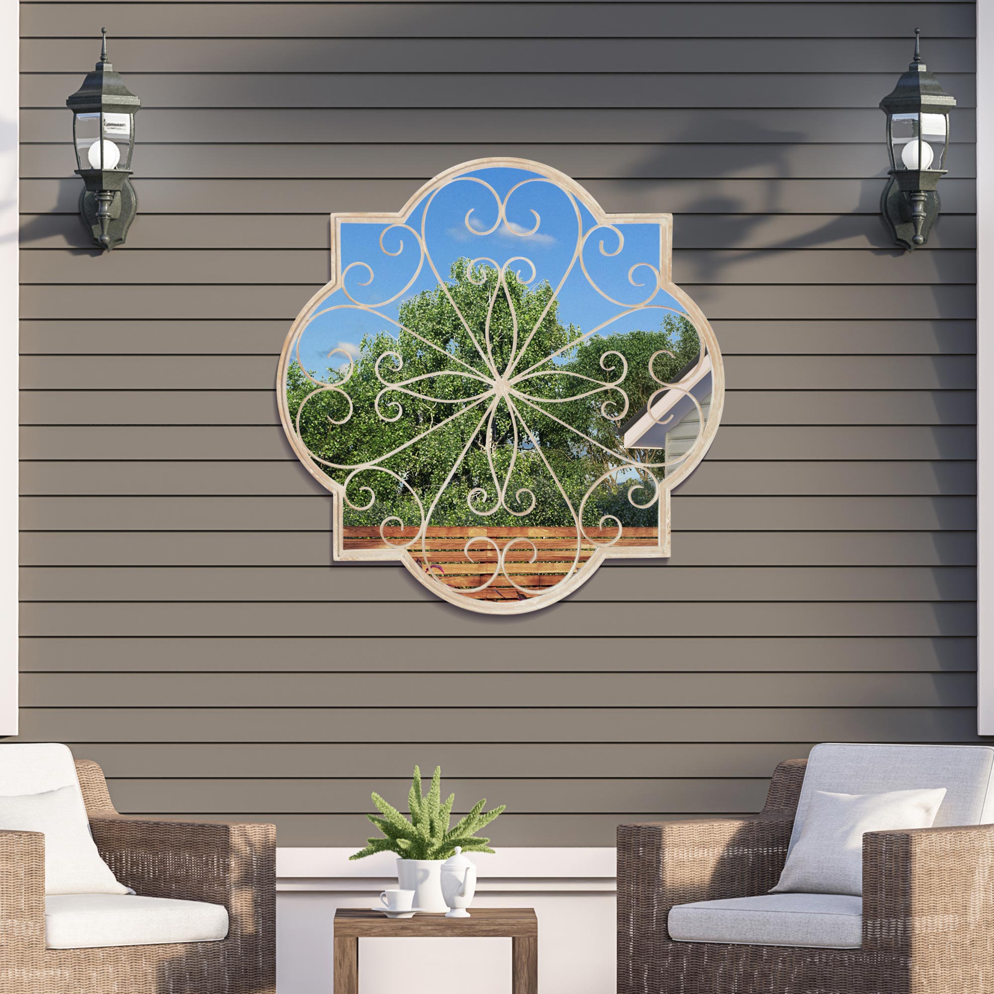 Rose Petal shaped Metal Decorative Window Garden Cream Mirror 90cm X 90cm (15010544189818)