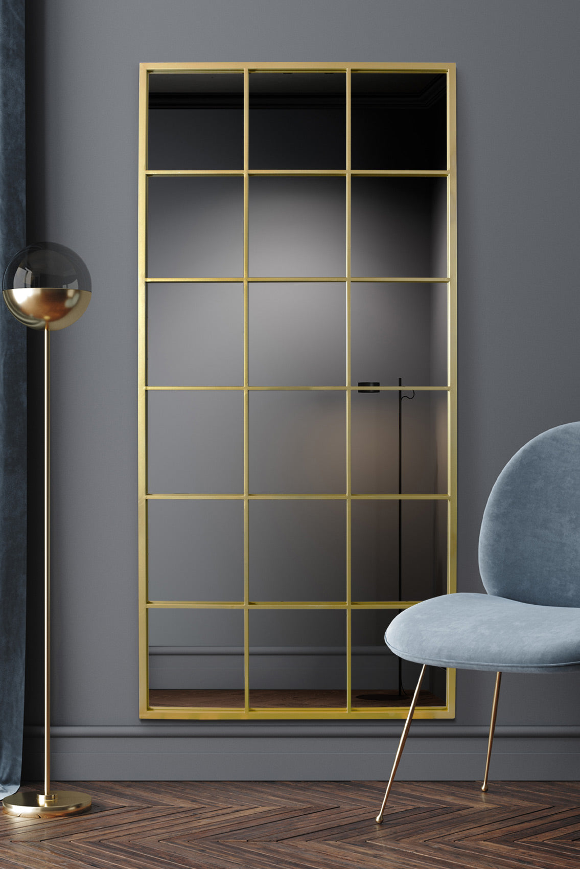 The Fenestra - Gold Modern Window Leaner / Wall Mirror 69" X 33" (174CM X 85CM) (15010544419194)